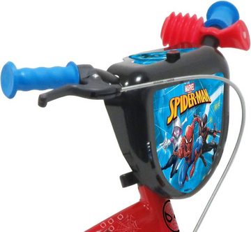 Atlas Kinderfahrrad 12 Zoll Spiderman Fahrrad mit 1 Bremse, Dekorativer Frontplatte, 1 Gang, Schlammschutz, Gehäuse und Stabilisatoren, Schutzblech