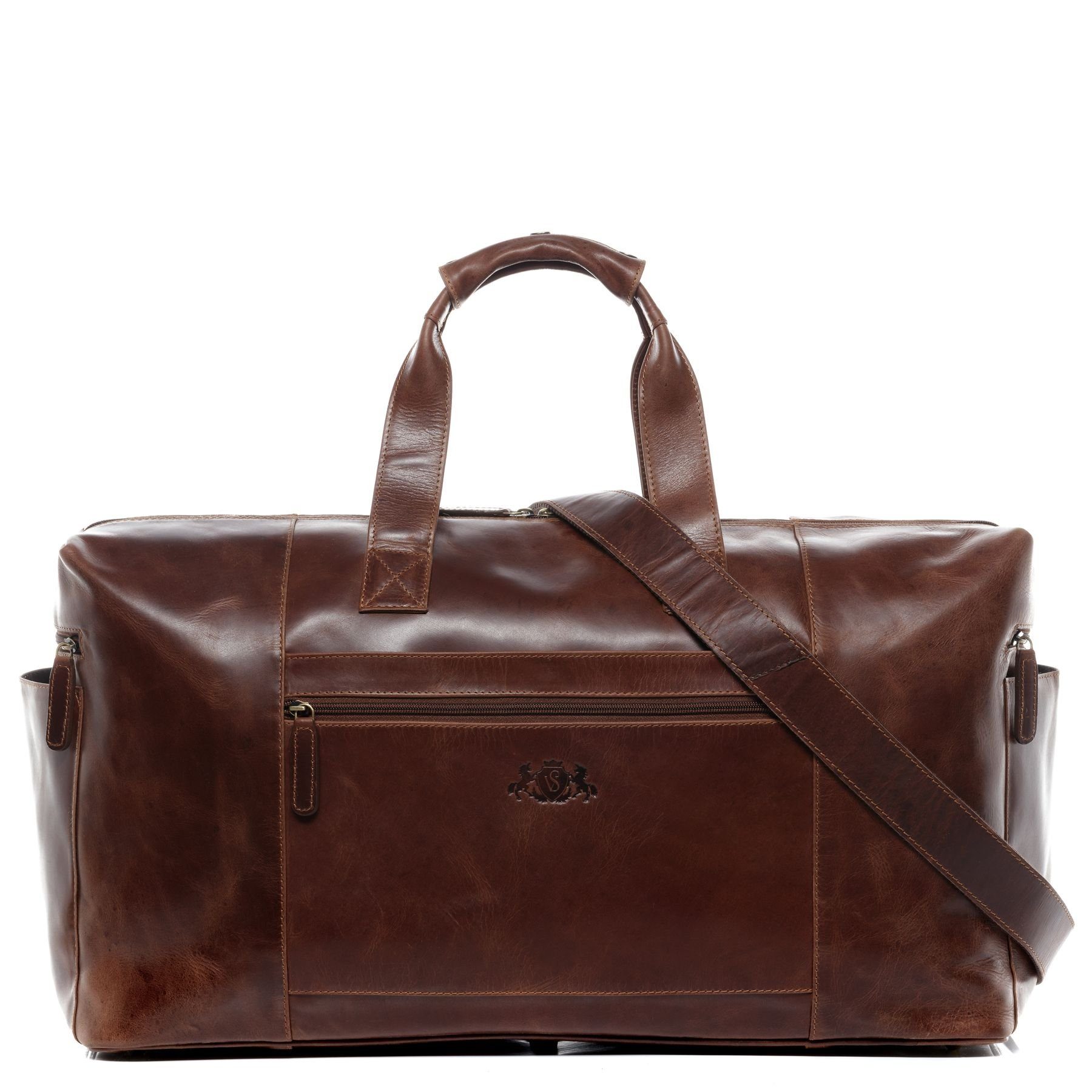 SID & VAIN Reisetasche Leder Weekender Unisex BRISTOL, Echtleder Reisegepäck für Damen & Herren, Sporttasche XL braun-cognac