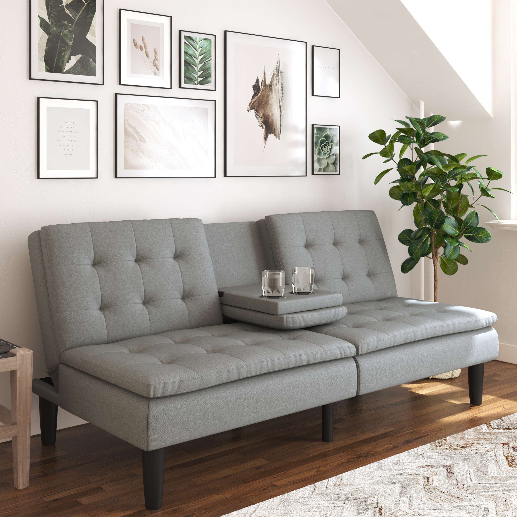 Dorel Home Schlafsofa MAINE, Kinosofa mit Relax- und Bettfunktion, 2 Getränkehalter, Liegefläche 190 x 110 cm, Webstoff und Kunstleder