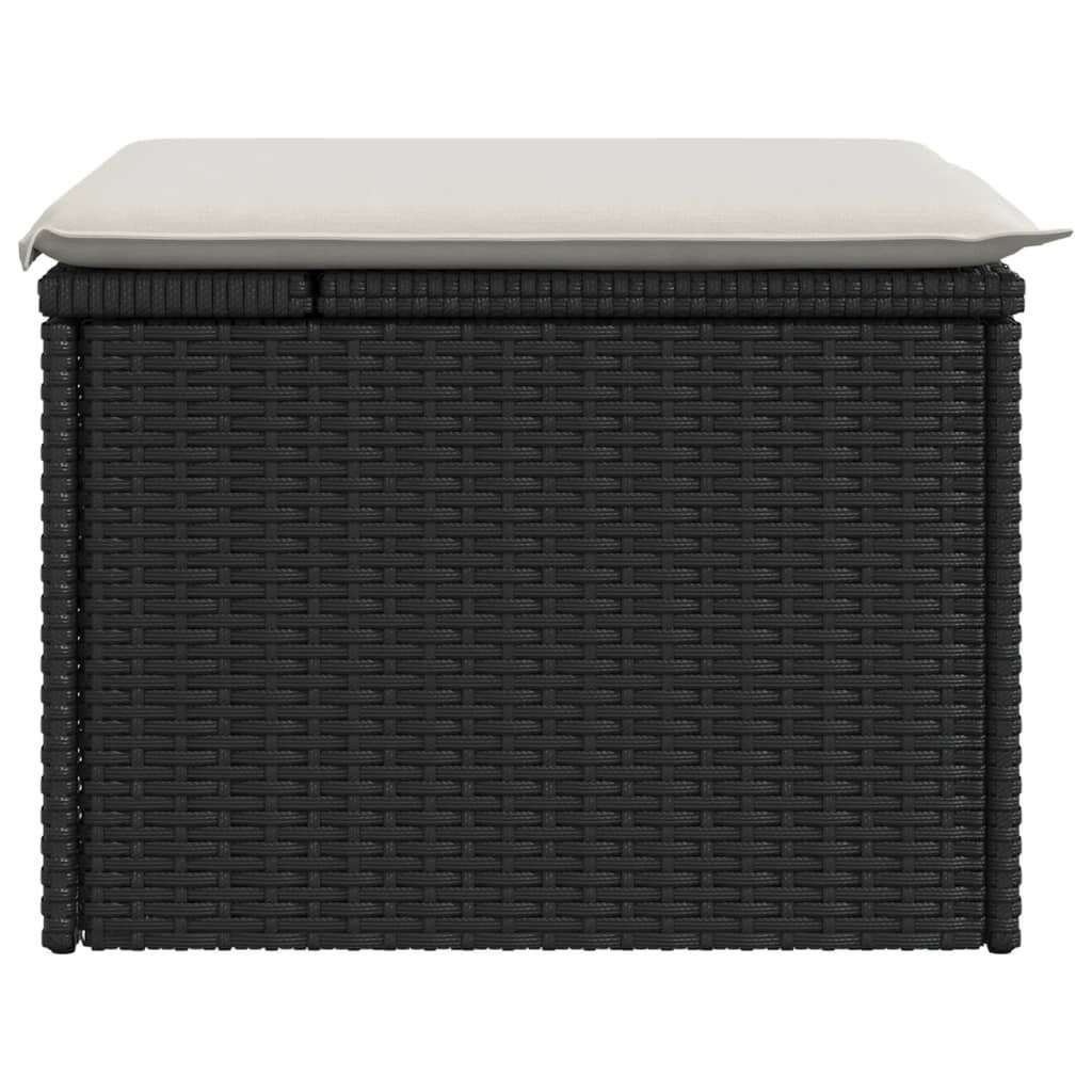vidaXL Hocker Gartenhocker mit Kissen Schwarz 55x55x37 cm Poly Rattan (1 St) – Bild 5 von 5