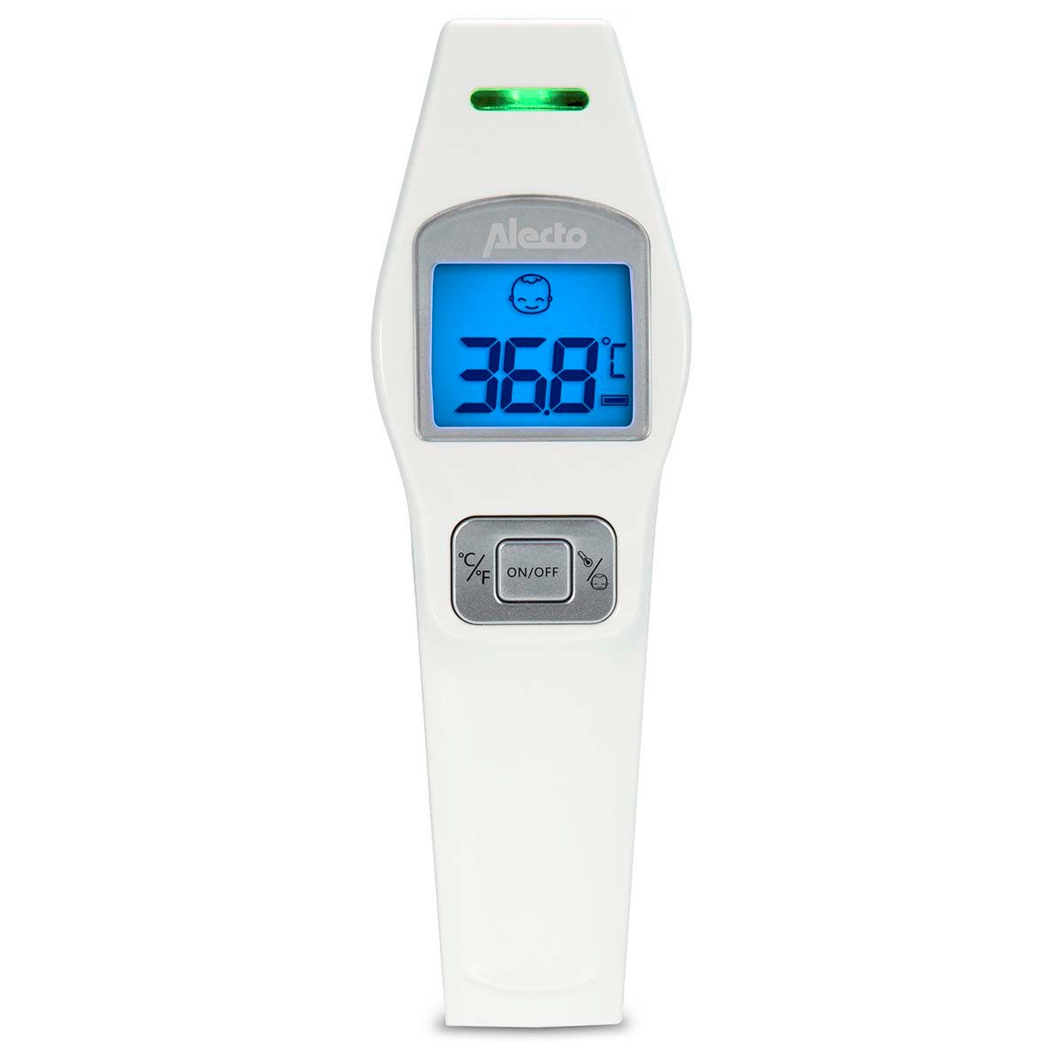 Alecto Fieberthermometer BC-37, 1-tlg., Infrarotmessung, kontaktlos, Farb-Warnsystem für Temperaturkontrolle.