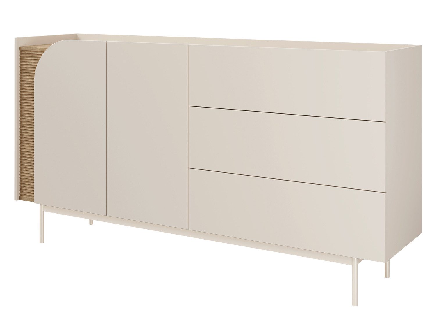 Beautysofa Kommode CAMEL mit 3 Schubladen & 2 Türen (Metallbeinen, dekorativer Rillenfront), Macadamia oder Toffee