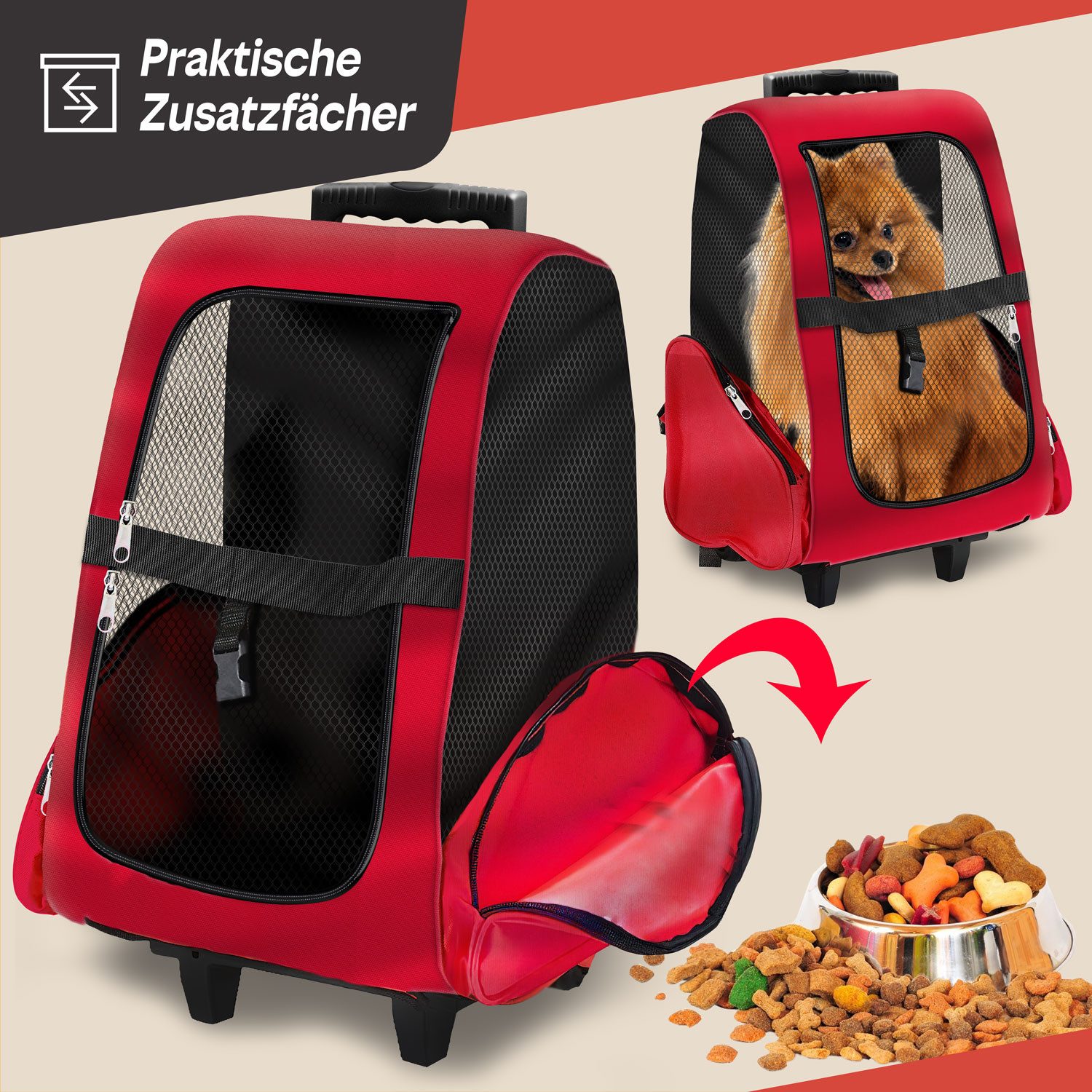 all Pets United Tiertransporttasche All Pets United Pet Carrier & Dog Trolley – Foldable Pet Backpack, Tier-Trolley Haustier-Rucksack mit Teleskoparm
