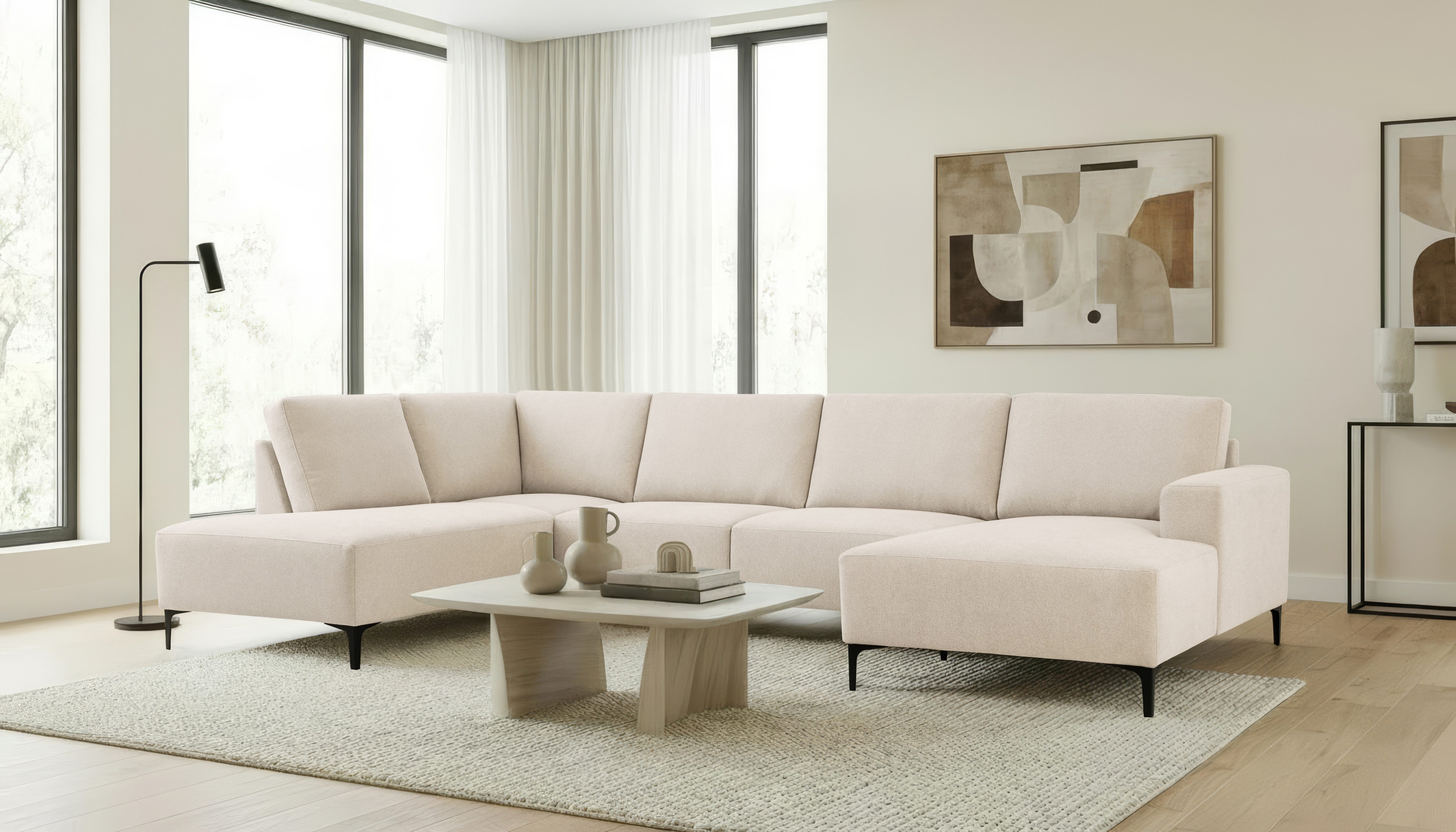 OTTO home Wohnlandschaft Tournon U-Form, XXL Sofa, Breite 333 cm, Webstoff, Chenille, Designsofa im nordischen Stil, Wellenunterfederung, Metallfüße