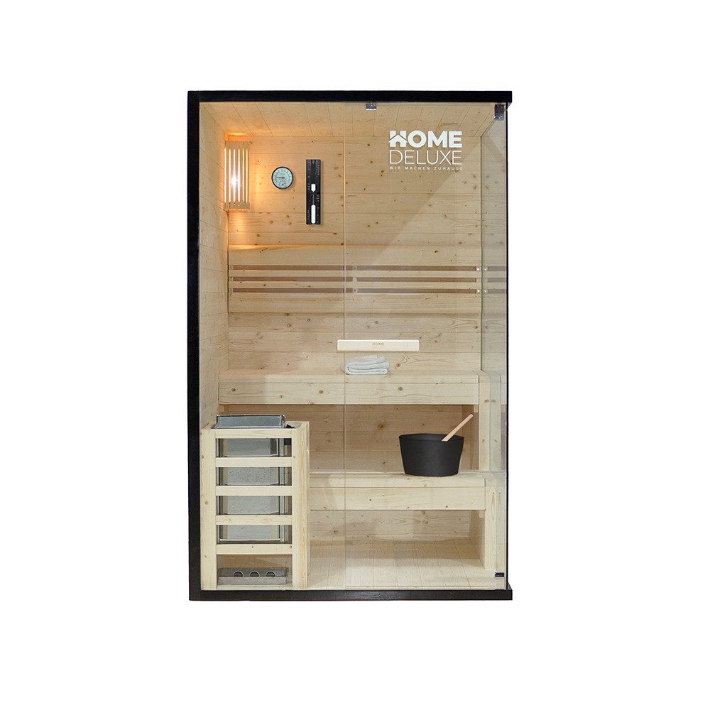 HOME DELUXE Sauna SHADOW - M, BxTxH: 120 x 120 x 190 cm, für bis zu 2 Personen, inkl. 3,6 kW Saunaofen, hochwertige Fichte