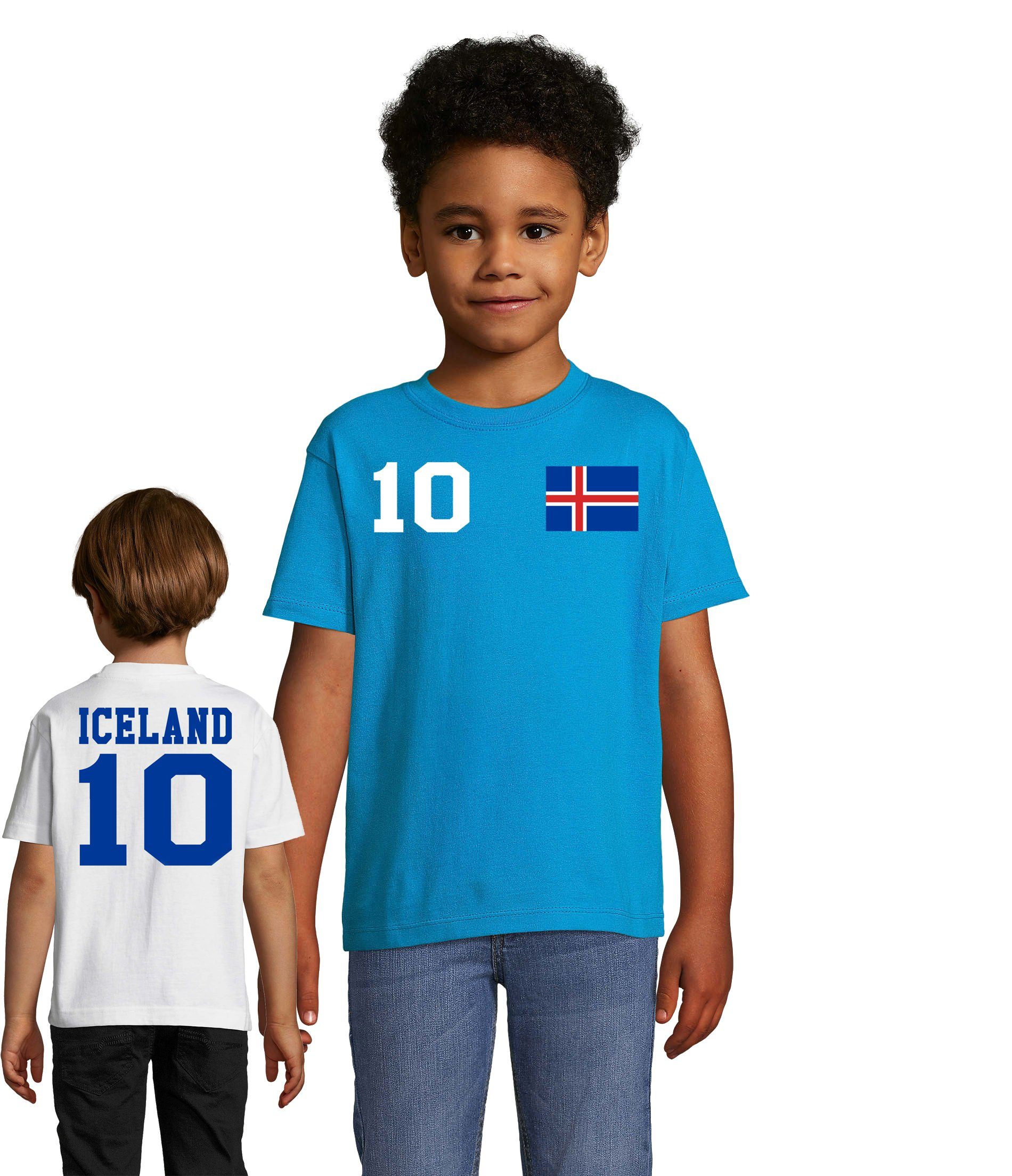 Blondie & Fußball Iceland EM Island WM Weiss/Blau Handball Sport Brownie Trikot Meister T-Shirt Kinder