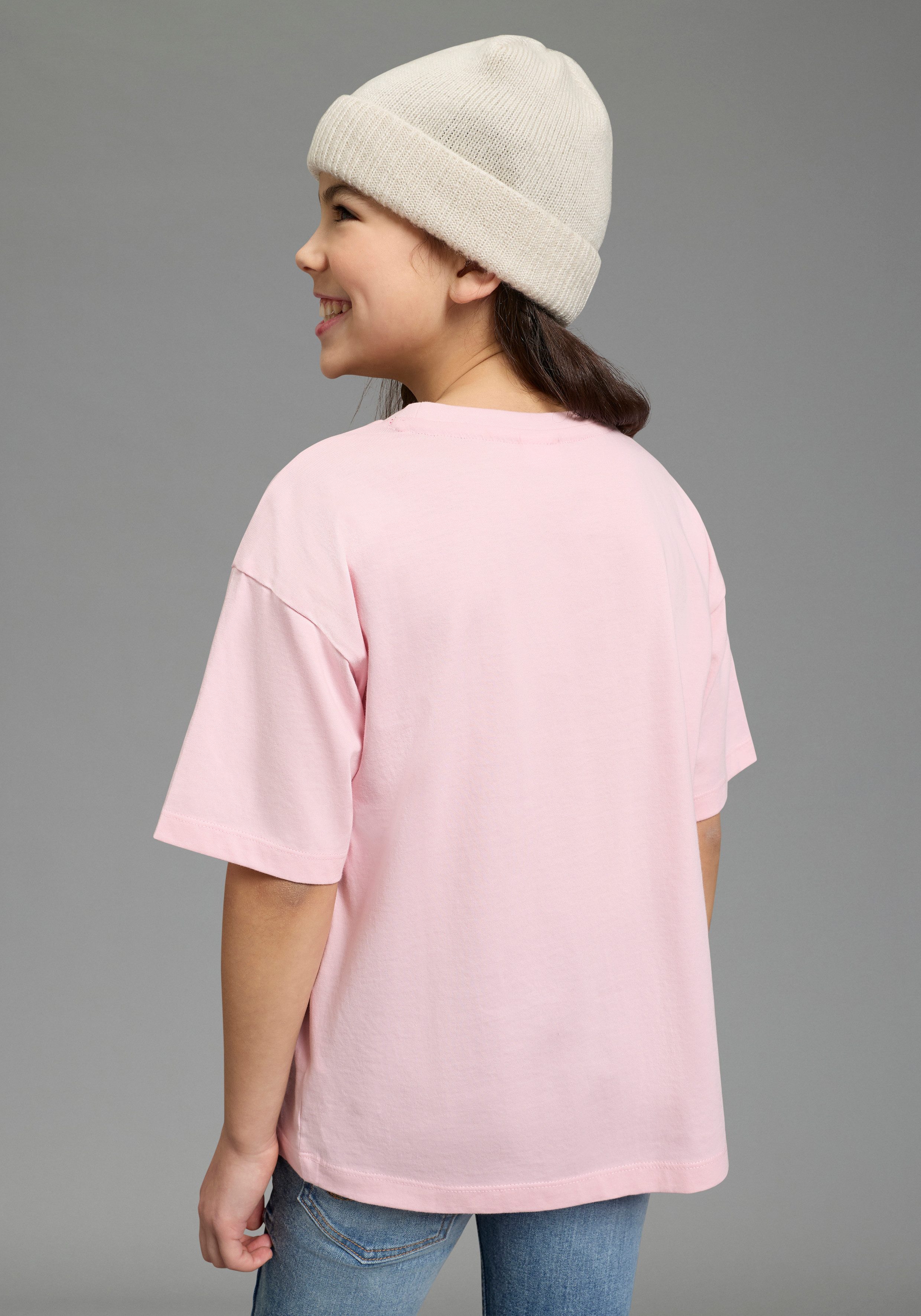 KangaROOS T-Shirt Locker geschnittenes Shirt mit Palmenprint lässige Passform, Kurzarm, bedruckt, aus Baumwolle