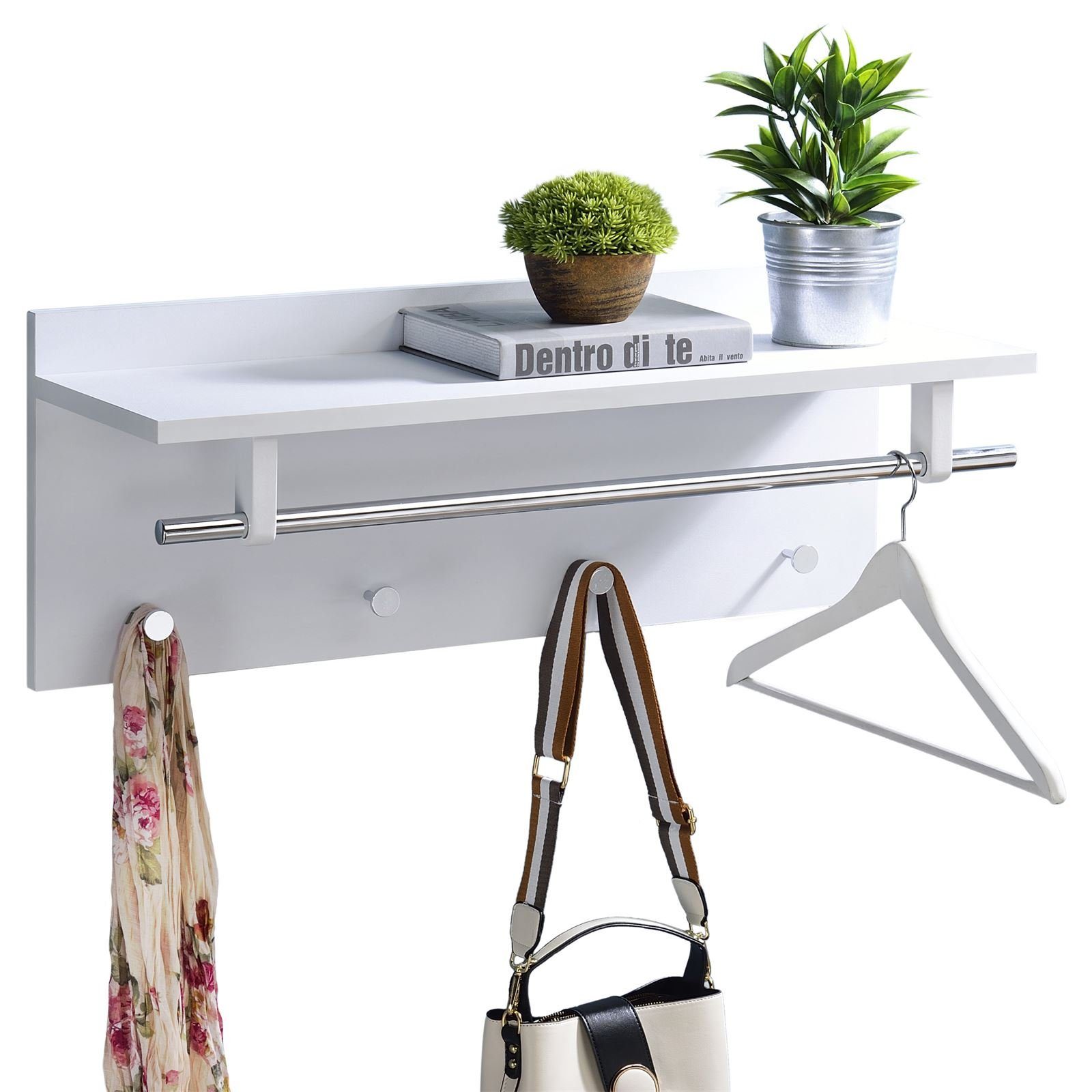 IDIMEX Garderobenhalter ULF, Wandgarderobe mit Kleiderhaken und Hutablage, Flurmöbel weiß