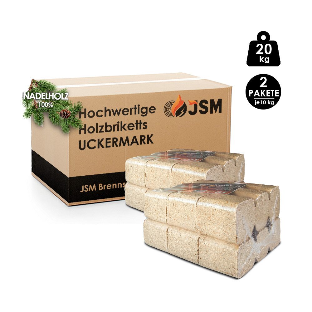 JSM-Brennholz Holzbriketts Uckermark Holzbriketts auf Palette, 20 kg, Regionale Herstellung in Deutschland