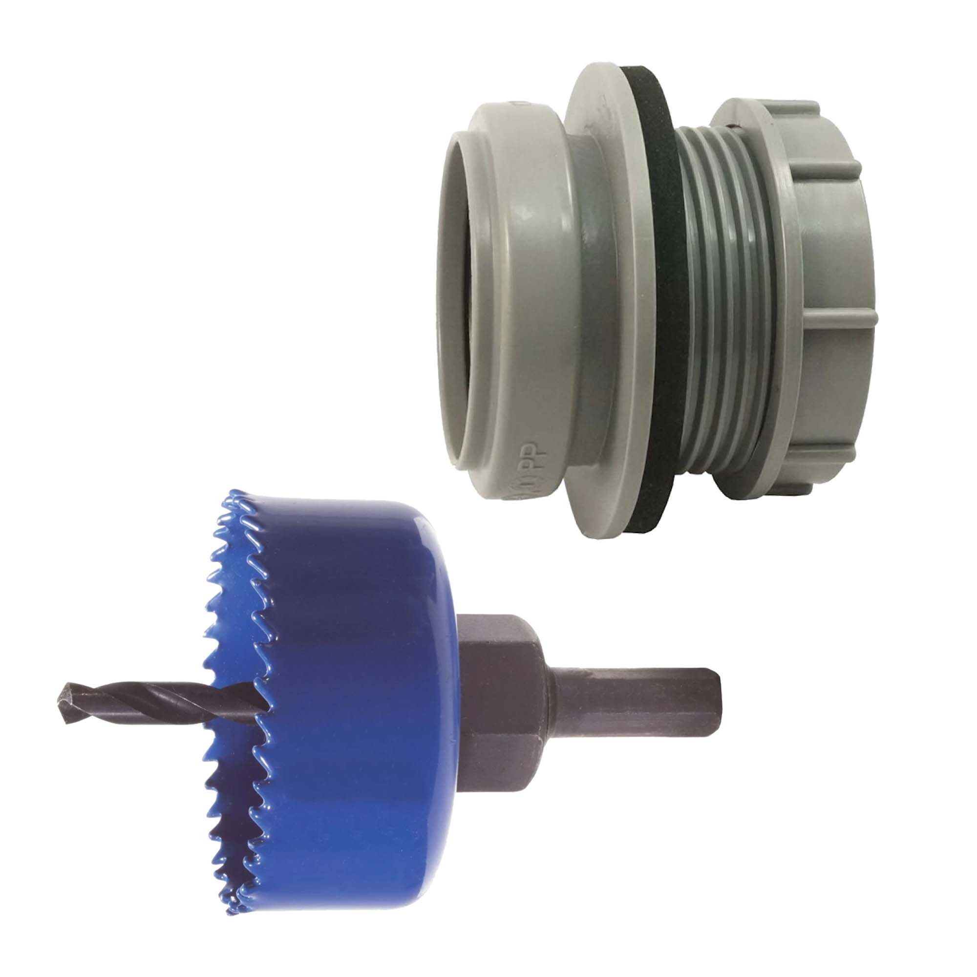 tecuro Ablaufrohr Kombi-Set Anschraub-Muffe DN 50, KS-grau, inkl. Kreisschneider Ø 59 mm