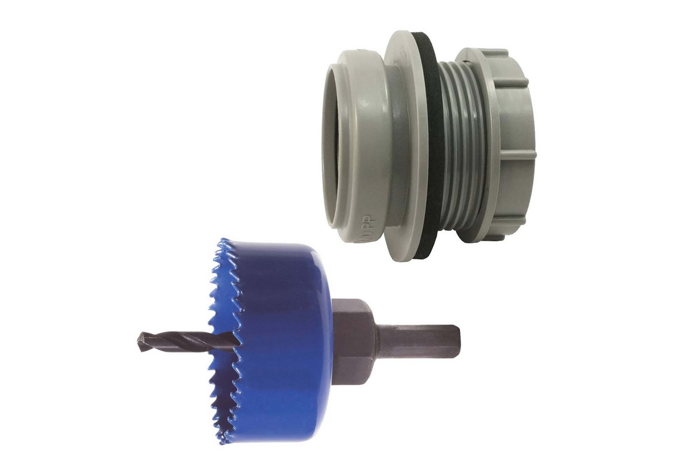 tecuro Ablaufrohr Kombi-Set Anschraub-Muffe DN 40, KS-grau, inkl. Kreisschneider Ø 59 mm