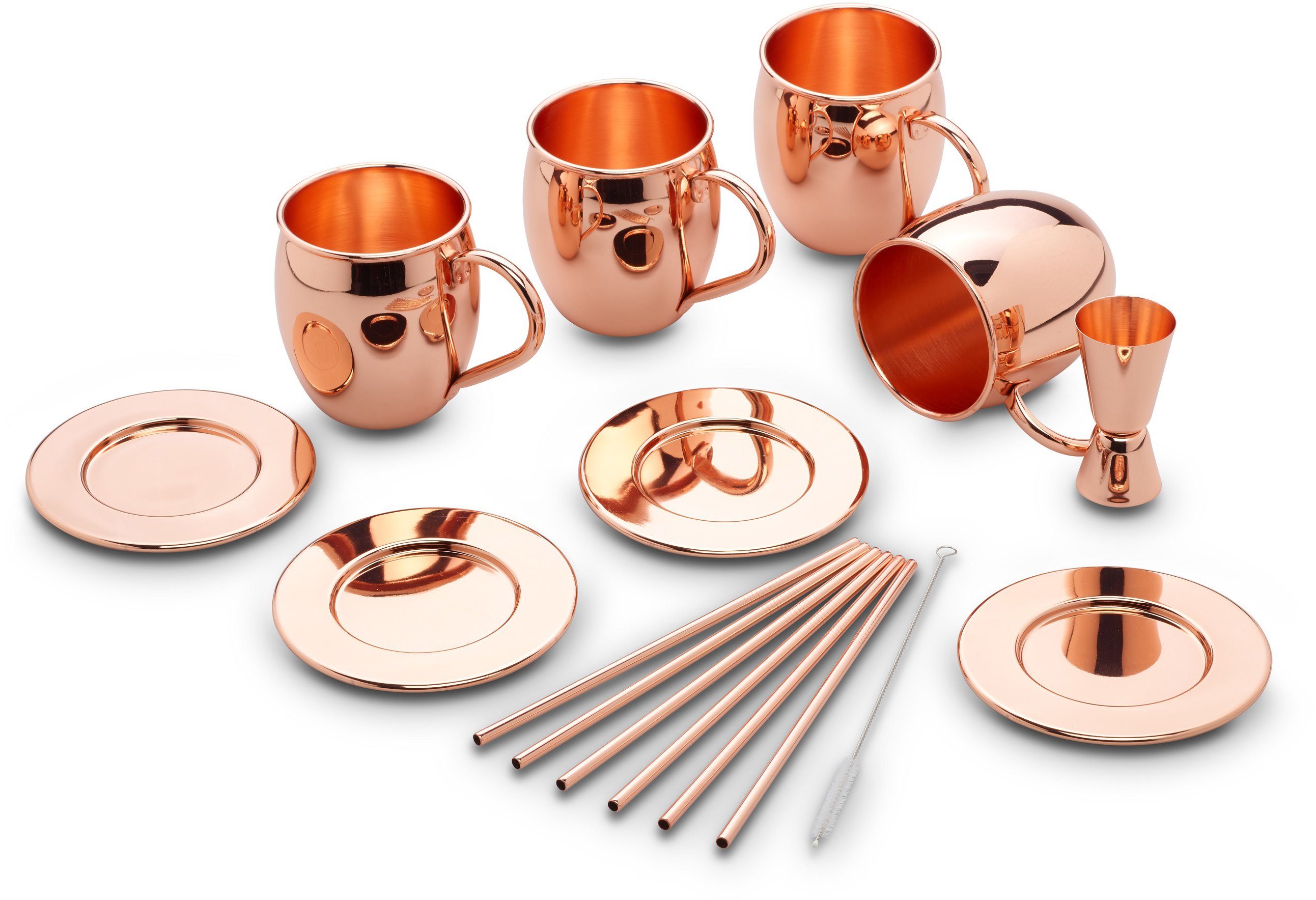 ECHTWERK Becher, 13-tlg., Edelstahl Rostfrei, Kupferbecher Set, Cocktailgläser, Außenfläche Glatt, 500 ml, 13tlg