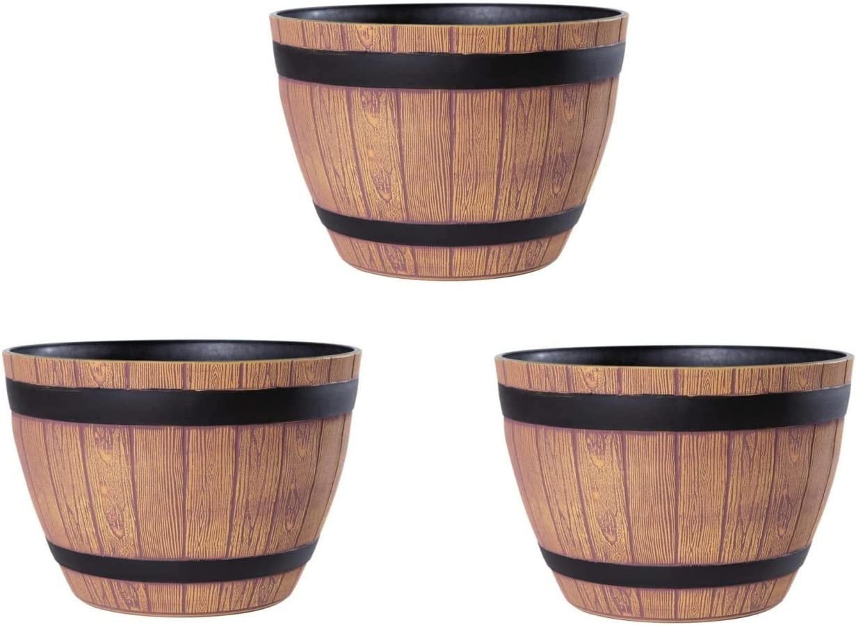 Jinfa Pflanzkübel aus Kunststoff Miniteich Weinfassoptik Blumenöpfe, 1, 3, 6 Stück (3 St)