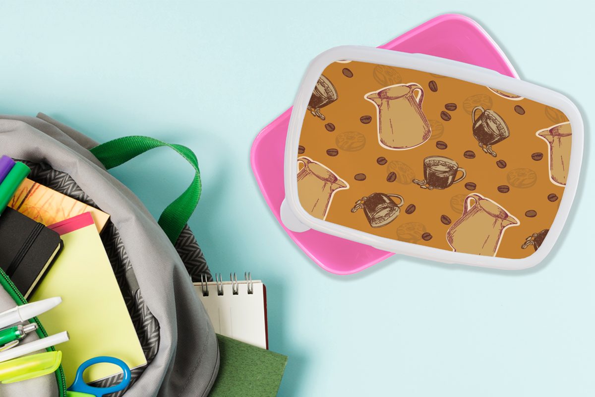 Snackbox, (2-tlg), Brotdose Kunststoff Lunchbox Kinder, für Mädchen, Kunststoff, rosa MuchoWow Brotbox Kaffeebohnen, Erwachsene, Kaffee -