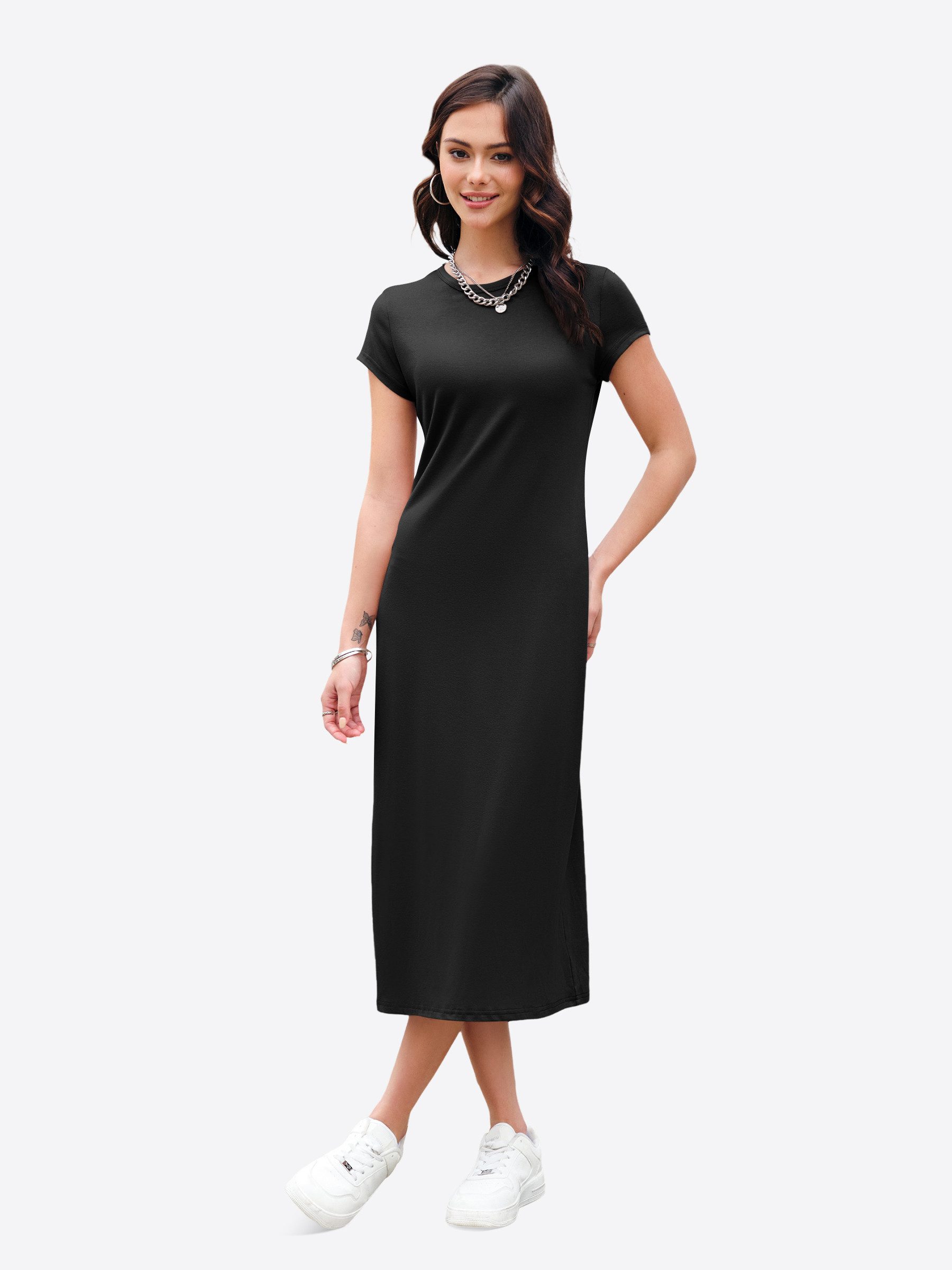 Imily Bela Midikleid Damen Kurzärmeliges T-Shirt Kleid (Packung, 1-tlg., 1per-Pack) Einfarbig