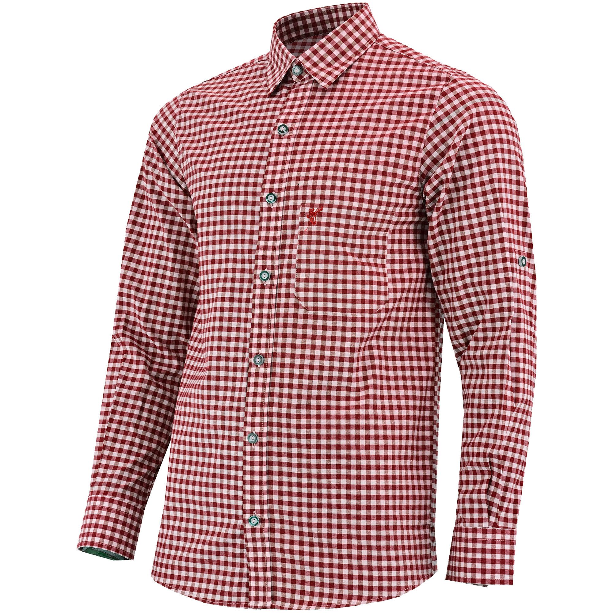 German Wear Trachtenhemd GW1202 Bayerisches Trachtenhemd Trachtenmode Beere Karo Hemd
