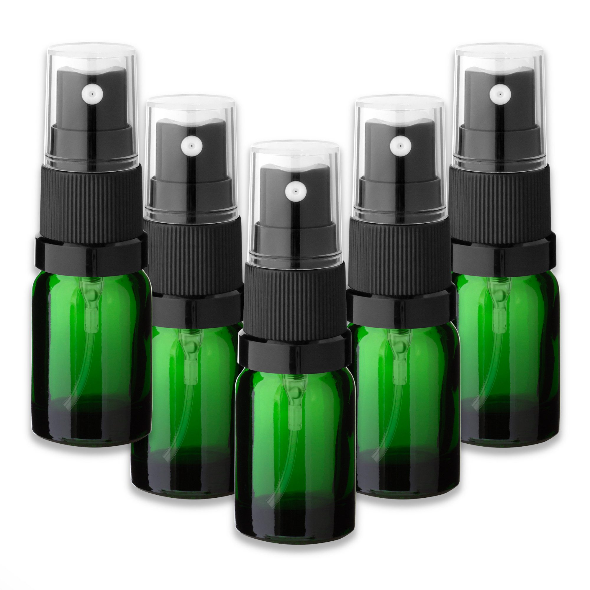 Zerstäuberflasche 5x Grüne Glasflasche 5 ml mit schwarzem Zerstäuber Sprühkopf Pumpspray