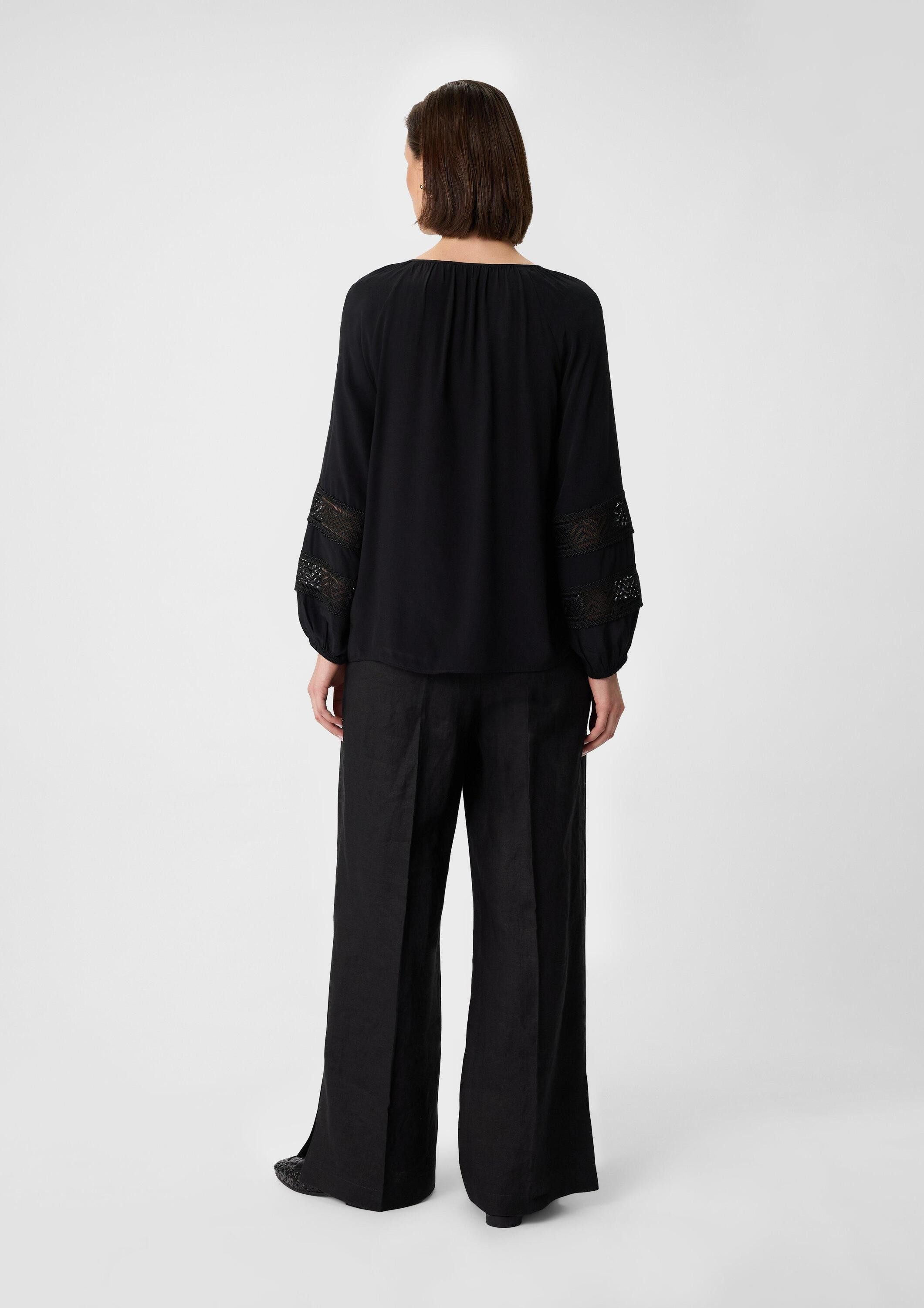 comma Langarmbluse Bluse Bluse aus Crêpe-Chiffon mit Spitzendetails