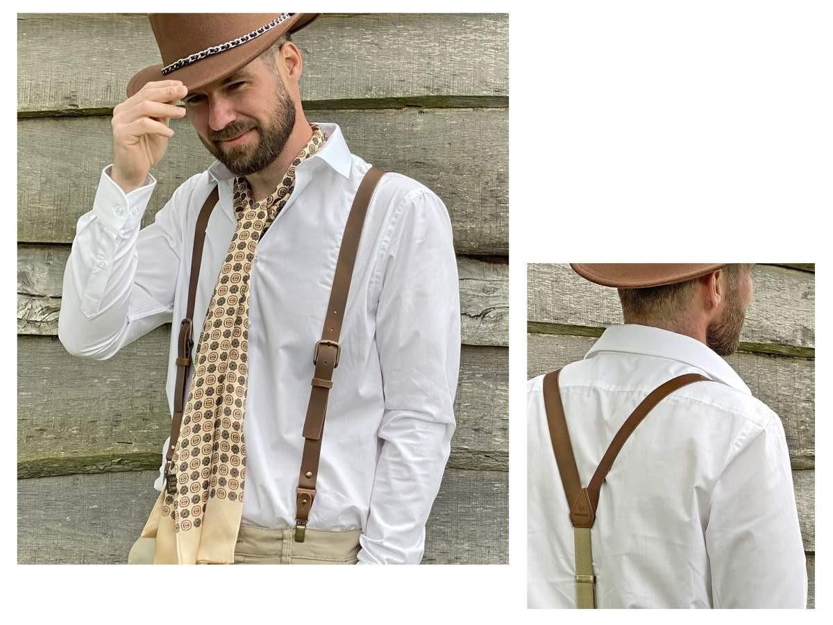 Sir Redman Hosenträger Work Holländer Y-Form Leder, 25mm Trägerbreite, 145cm lang, Herren, braun