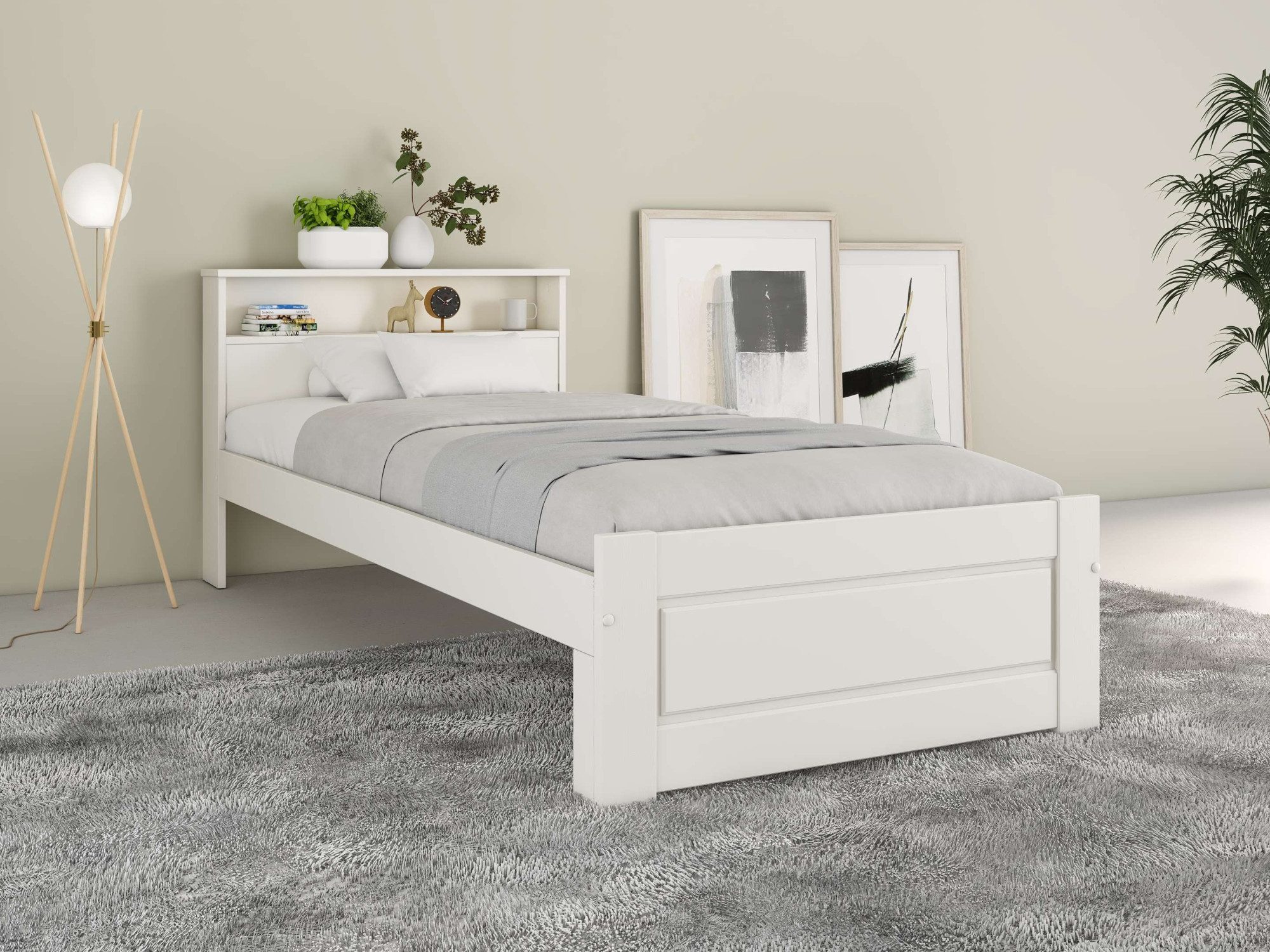 Home affaire Massivholzbett FLAVION, TOPSELLER! Jugendbett, FSC® zertifizierte massive Kiefer (Breite: 90, 140, 180), Qualitätsprodukt, Regal, Kassettenoptik, Schublade optional