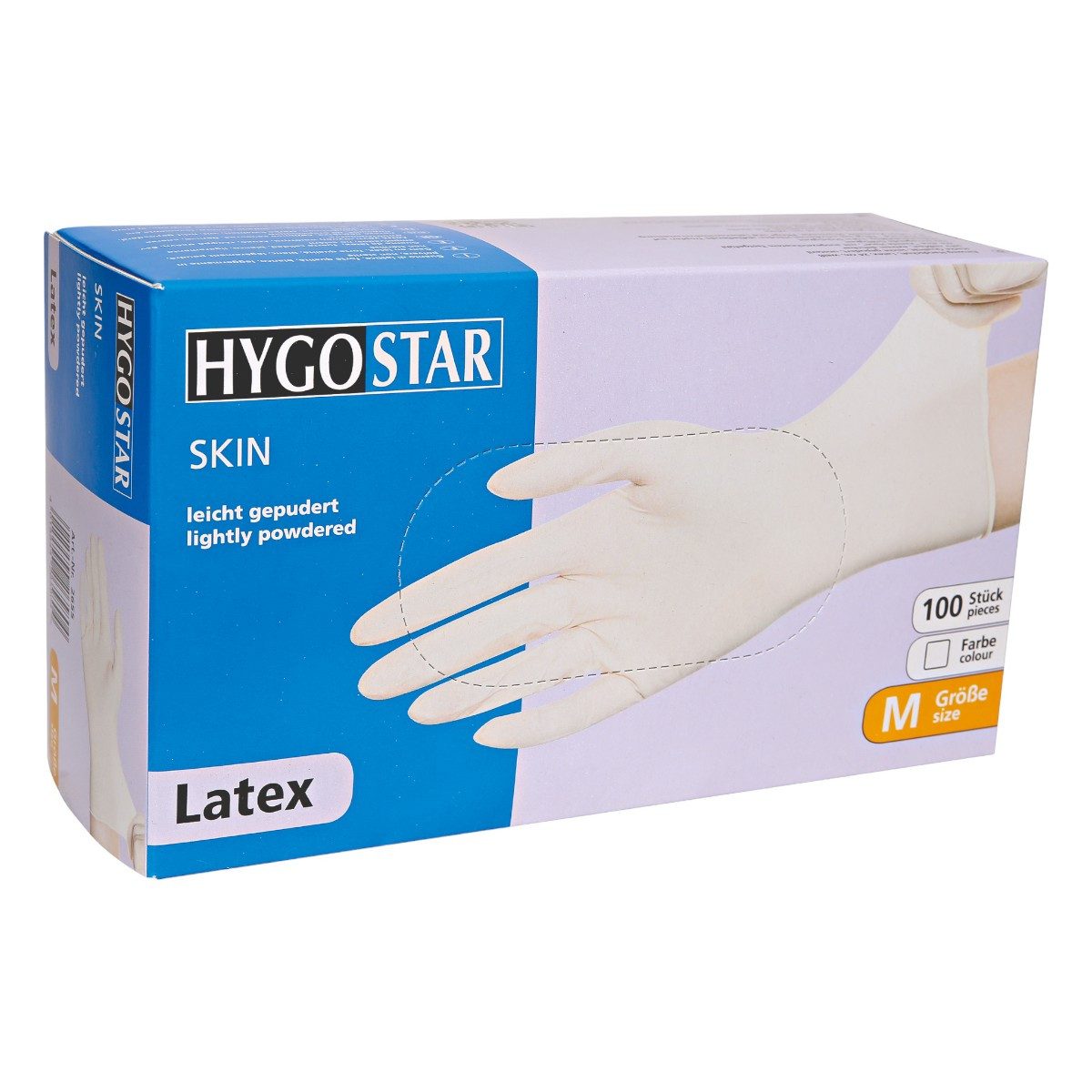Franz Mensch Einweghandschuhe Hygostar Latex-Handschuhe "Skin" Weiß, 100 Stück vollanatomisch, wie eine zweite Haut, mit ausgezeichnetem Tastgefühl