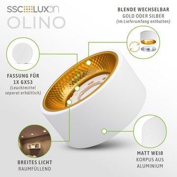 SSC-LUXon Aufbauleuchte OLINO Aufbau Deckenlampe in weiß rund Fassung für GX53 Aufbaulampe