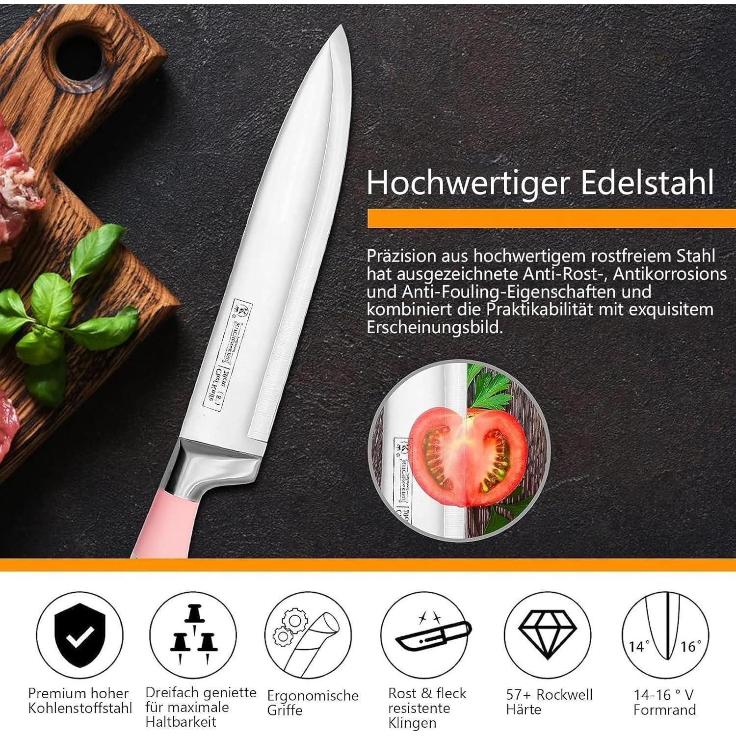 LuxusKollektion Messer-Set Messerset 9-tlg Rosa mit Drehblock – Bild 2 von 5