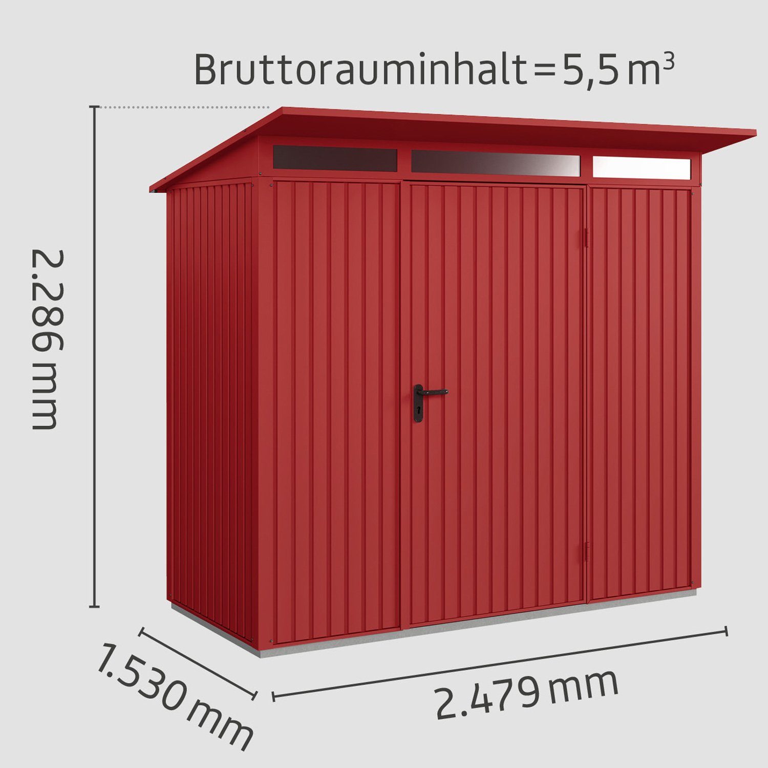 Ecostar Typ 1-flüglige Trend Gerätehaus purpurrot Metall-Gerätehaus mit Hörmann 1, Pultdach Tür