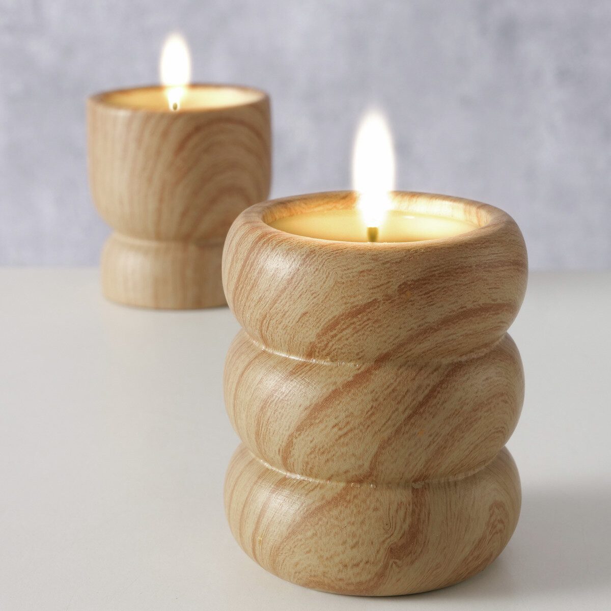 BOLTZE GRUPPE GmbH Formkerze Verzierte Keramikkerze LEANO, Ø 6,5 cm (Dekokerze, Dekokerze)