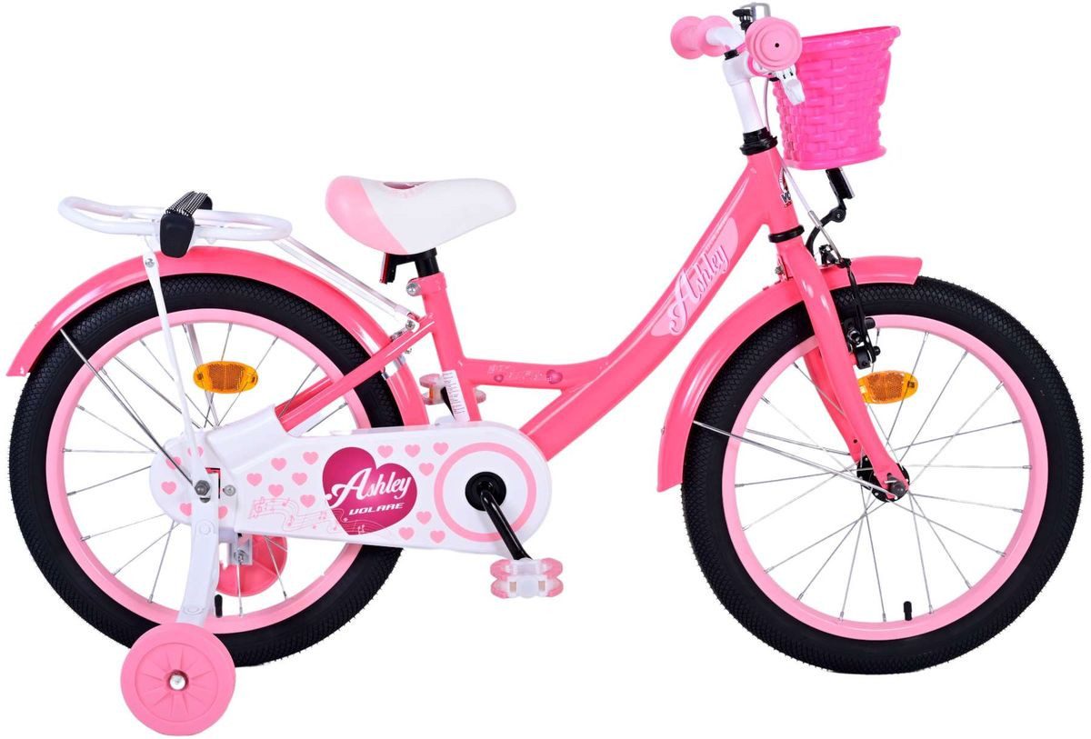 Volare Kinderfahrrad 18 Zoll Fahrrad Kinder Mädchen Fahrrad Mädchenfahrrad Rad Ashley 31834, 1 Gang, Rücktrittbremse, Gepäckträger, Stützräder, Korb, Seitenständer