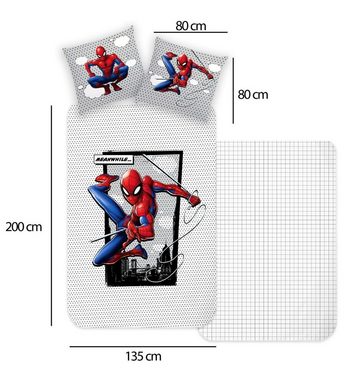 Kinderbettwäsche Spider-Man Marvel 135x200cm Grau Rot, JACK, Renforcé, 2 teilig, Disney Home, mit Reißverschluss