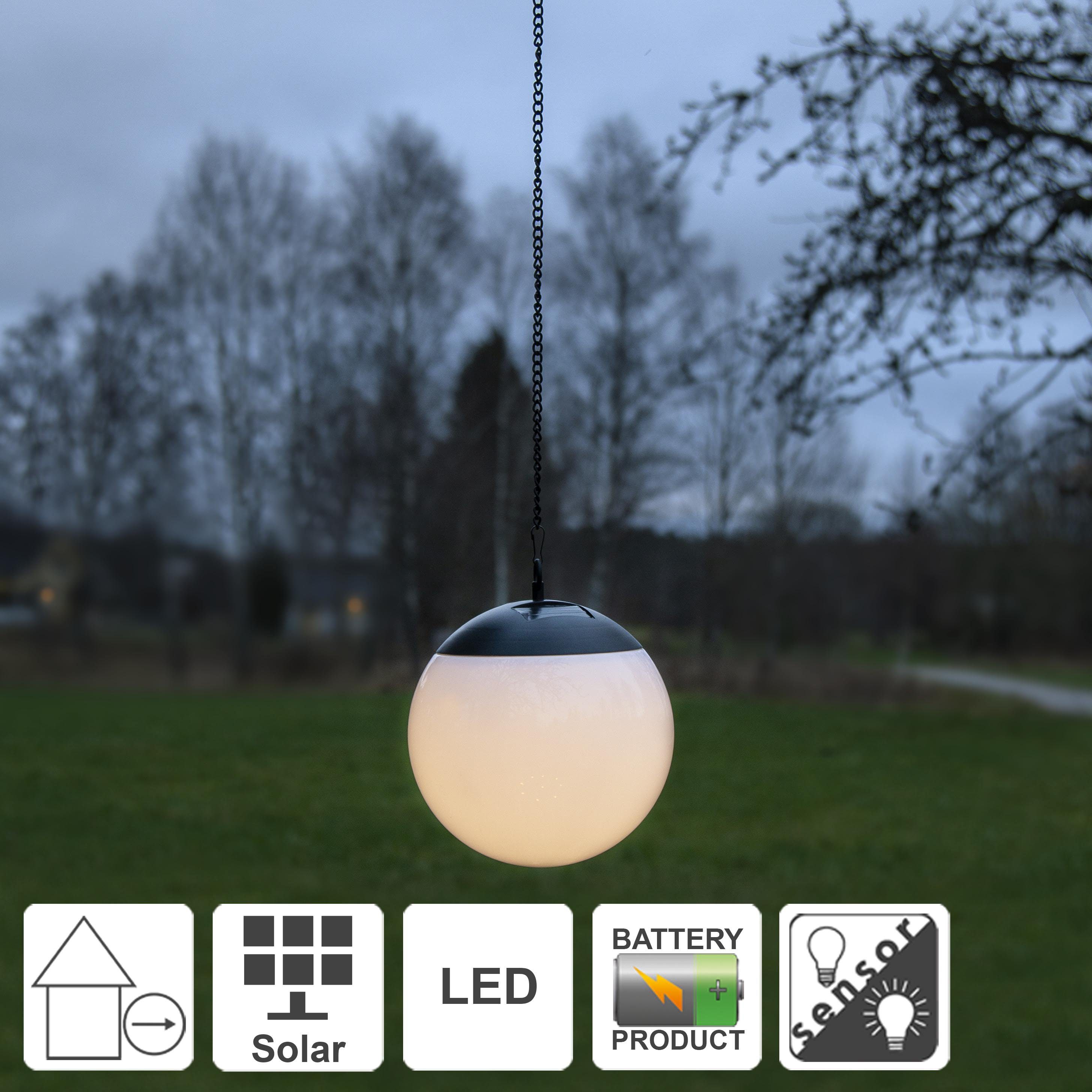 STAR TRADING LED Solarleuchte Globus, Solar-Hängeleuchte,Globus, Dämmerungssensor, outdoor, warmweiß, Ø 20
