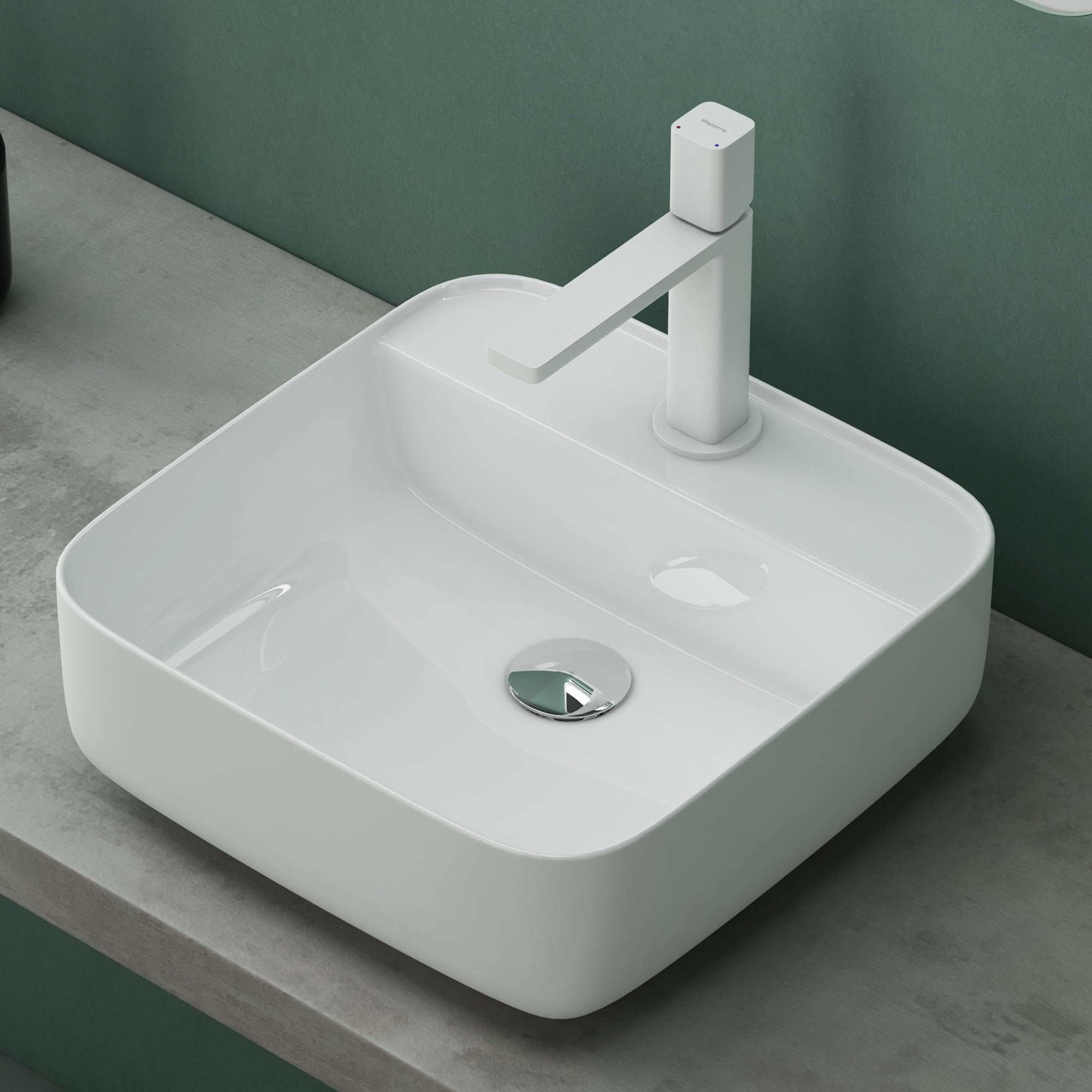 Mai & Mai Aufsatzwaschbecken Waschbecken Br107 eckig Waschschale Keramik mit Armaturloch
