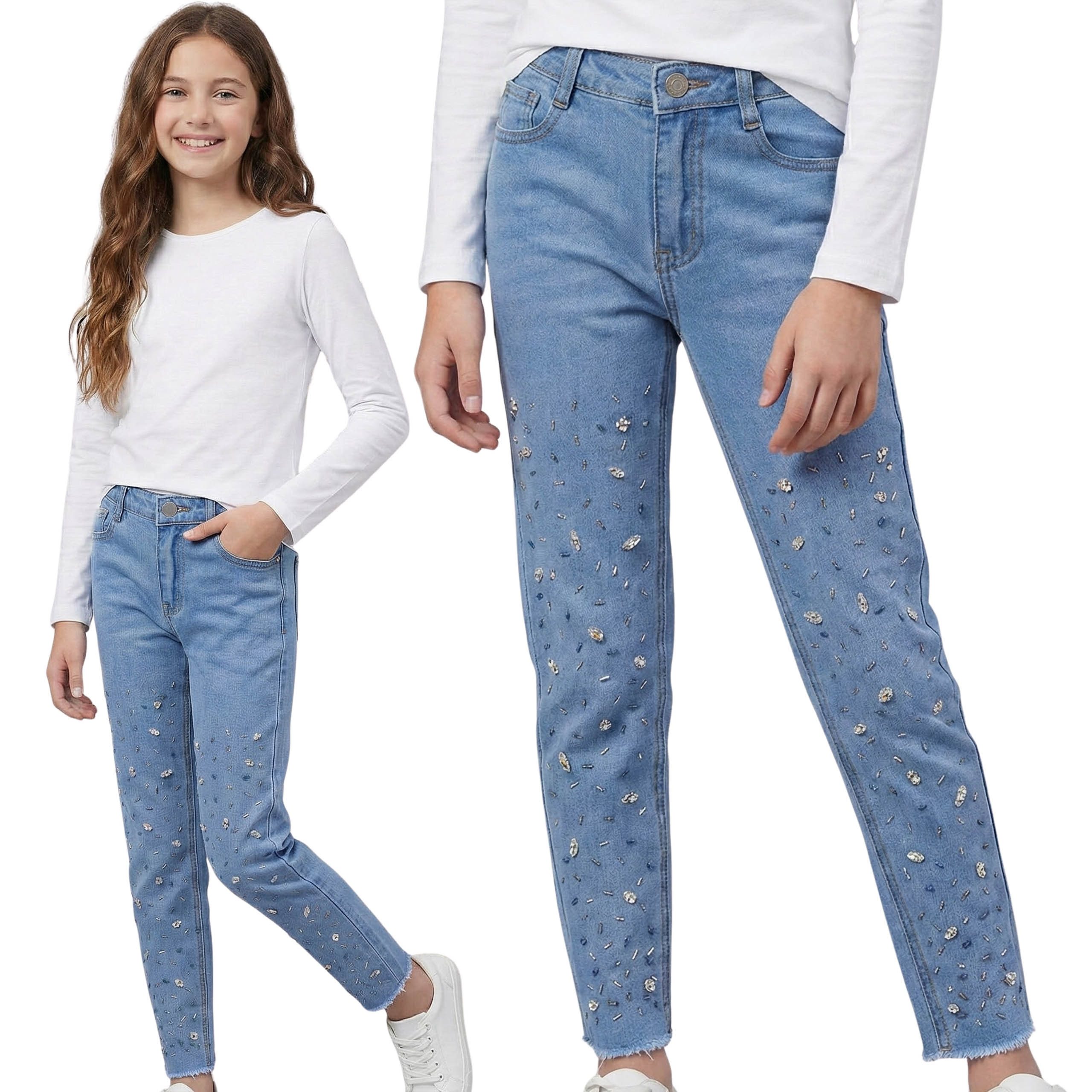 Sarcia.eu Lange Unterhose Bequeme Slim-Fit-Jeanshose für Mädchen mit Strass aus Baumwolle