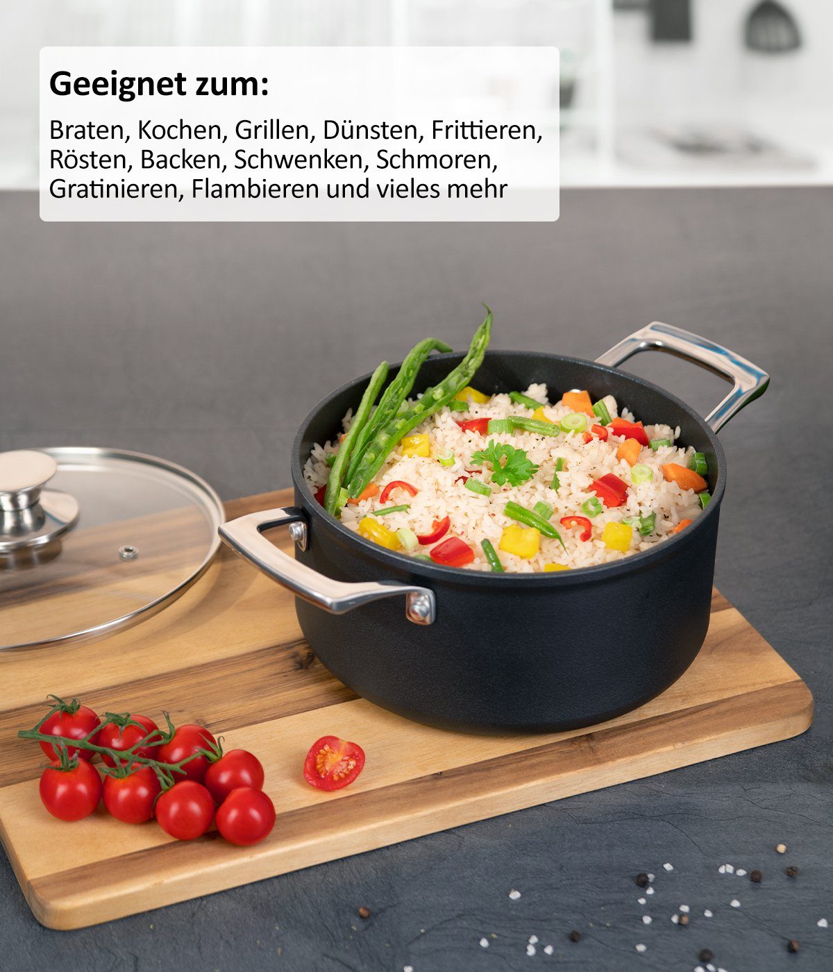 Genius Topf-Set Cerafit Plasma Kochgeschirr Set 3-tlg Pfanne 20 cm + Topf 24 cm, Aluminium (Set 3-tlg), 3-lagige Antihaft-Beschichtung, induktionsgeeignet