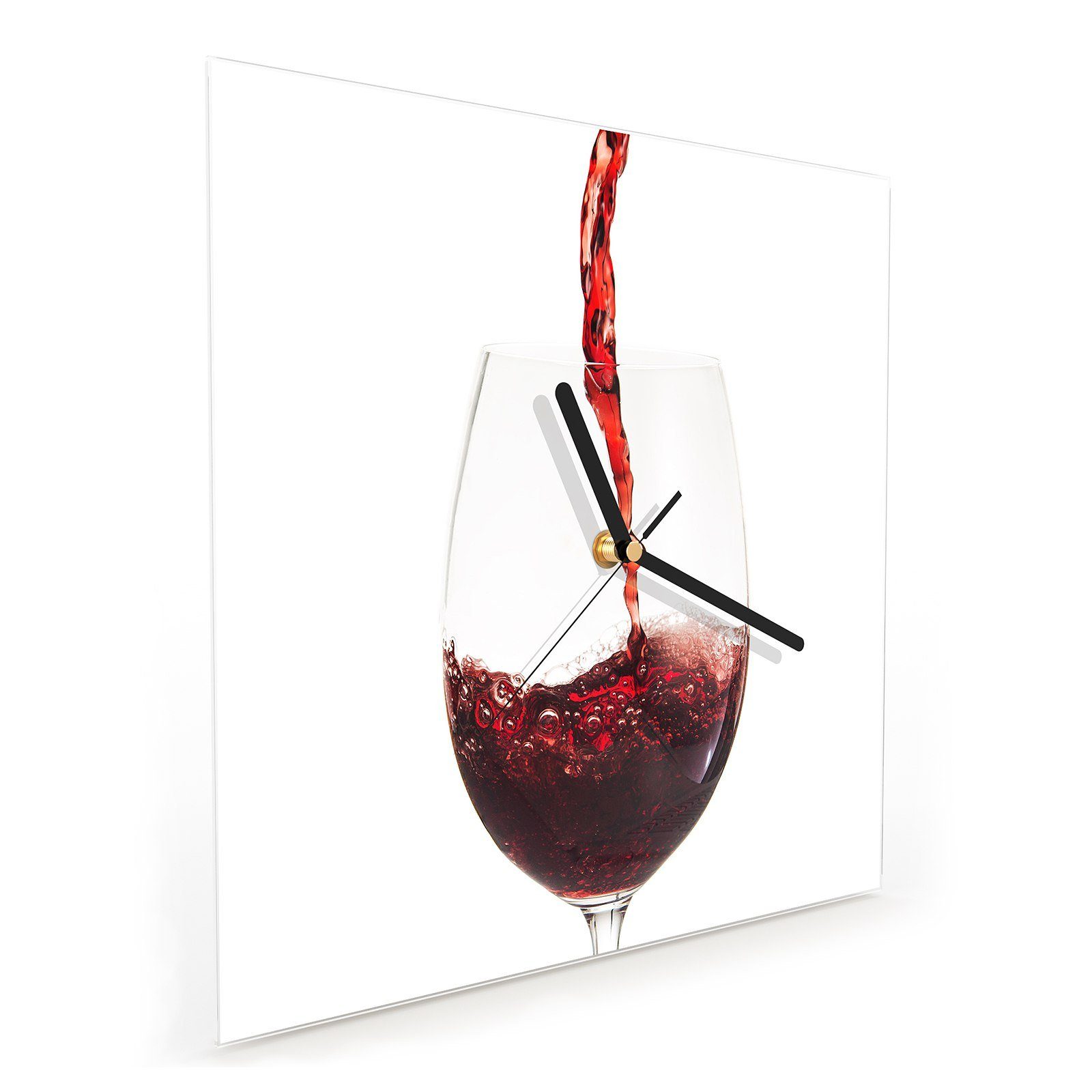 Primedeco Motiv Wanduhr Rotwein Glas 30 mit x 30 Wanduhr cm Glasuhr Wandkunst Größe mit