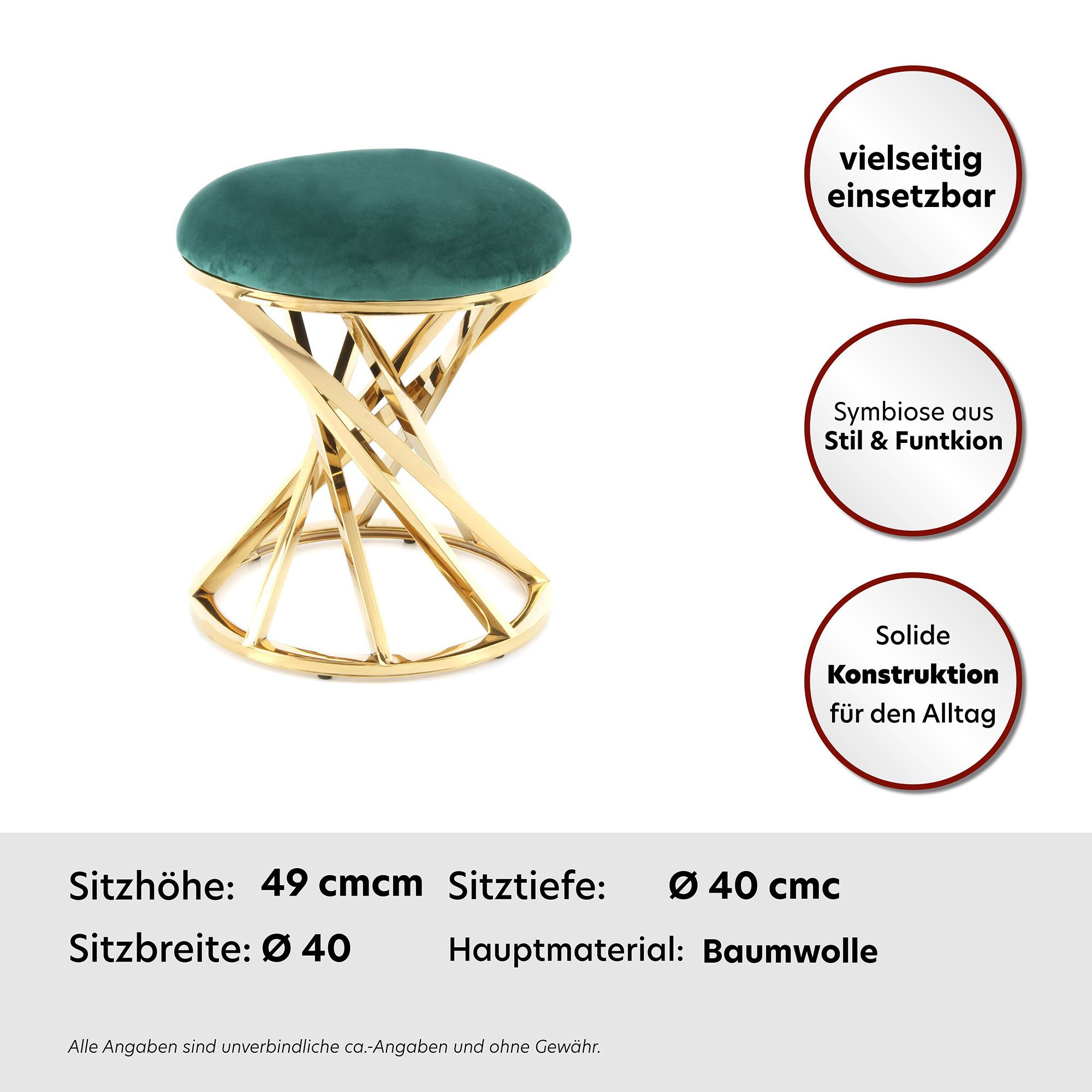 Kayoom Sitzhocker Hocker Wesley 325,Sitzpouf in elegantem Design, Gestell aus Metall (1 St), glamourös, hochwertig, mit weichem Sitzkissen und Stoffbezug