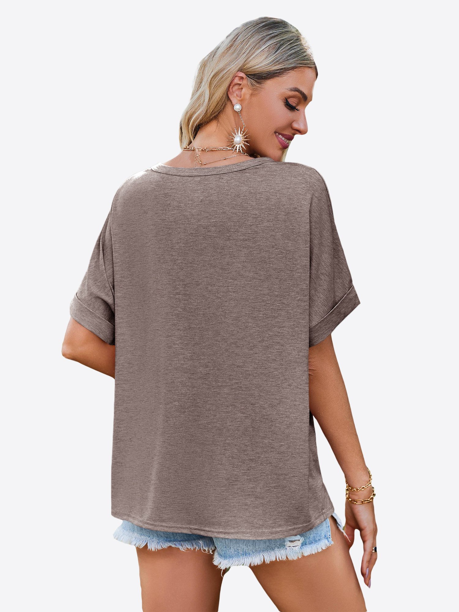 Imily Bela T-Shirt Damen Lässige Kurzarm Tops (Packung, 1-tlg., 1per-Pack) Einfarbig