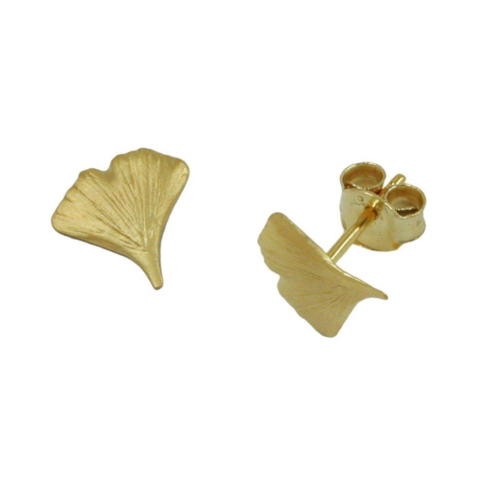 Schmuck Krone Paar Ohrstecker Gold Ginkgoblatt matt Gelbgold Ohrstecker 375 Damen - Stecker 375 Ohrschmuck