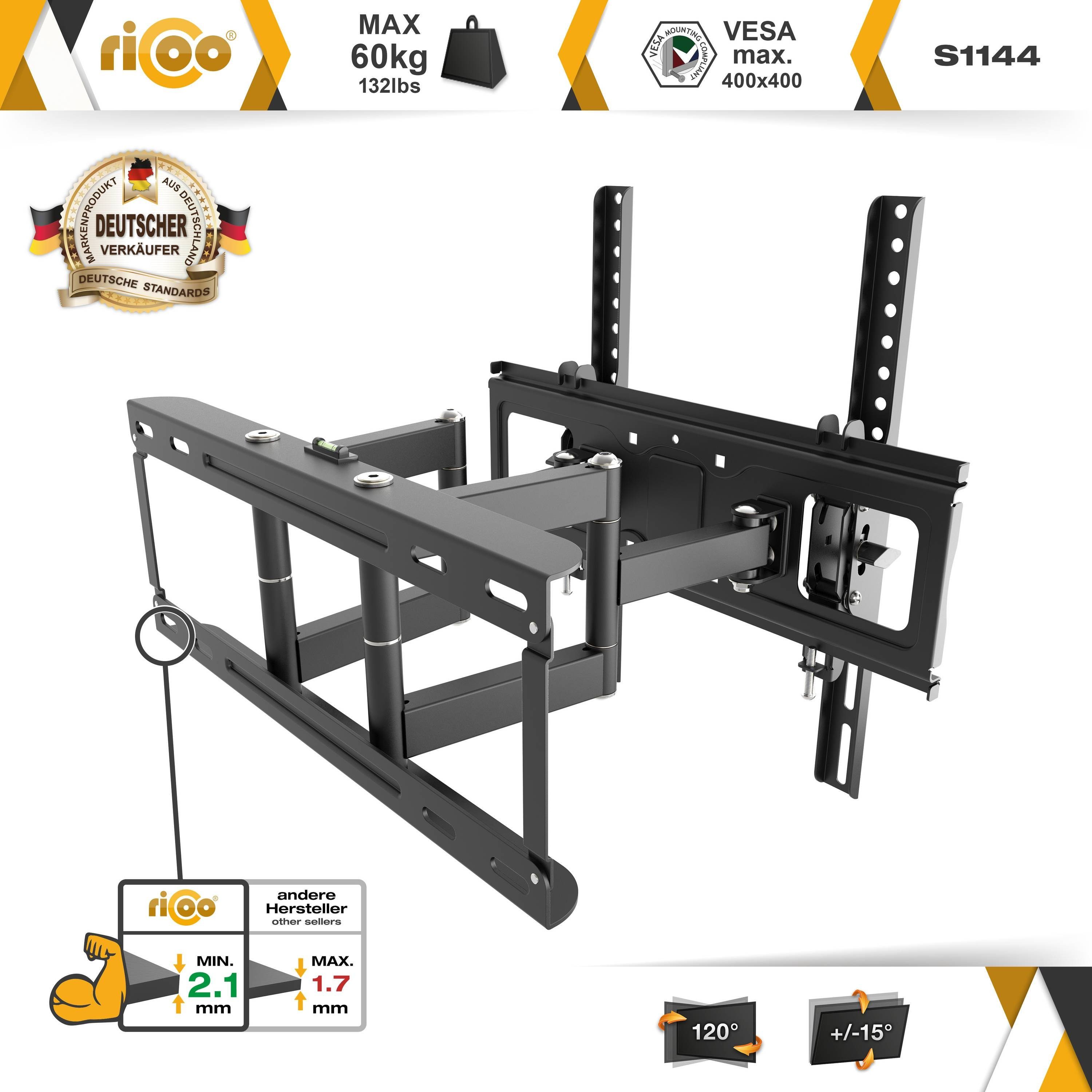 RICOO TV-Wandhalterung TV Monitor Wandhalterung 30"-65" mit Schwenk- und Neigefunktion S1144, (bis 65 Zoll, VESA 200x200 bis 400x400, 1-tlg., 60 Kg Tragkraft, für 30"-65" (76-165cm) Bildschirm Diagonale, bis 30° neigbar, bis 120°schwenkbar, ausziehbar Wand Halterung)