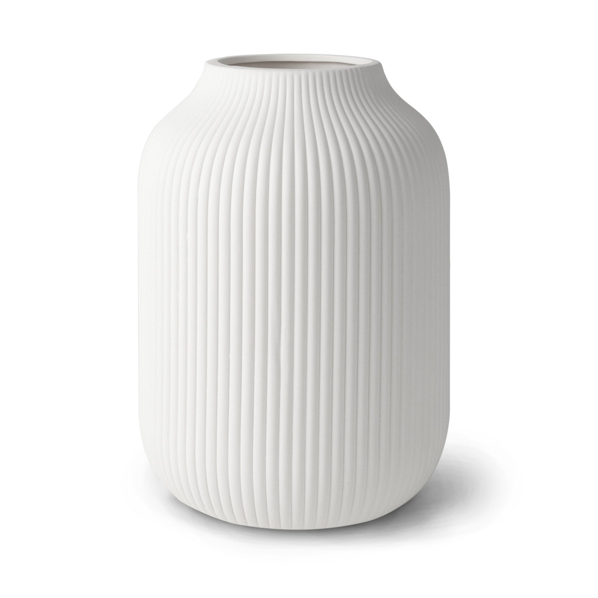 Dekovase mit Rillen - wasserdichte Keramik Vase in Matt für Blumen Pampasgras