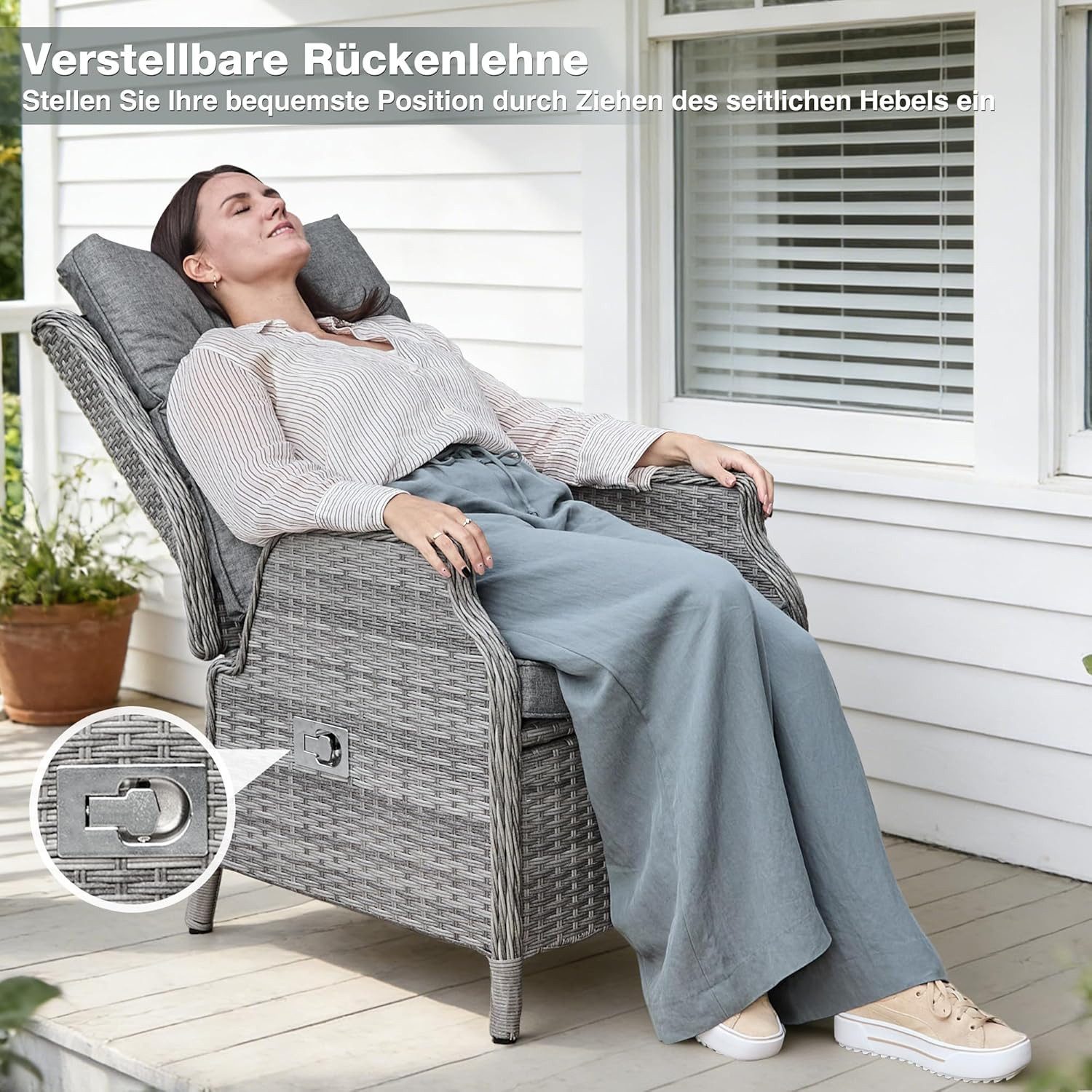 HOMECALL Esszimmerstuhl Rattan Gartensessel verstellbar, Rattansessel, Essstuhl Lounge Sessel (verstellbarer Rückenlehne, wetterfest, dick gepolsterte Kissen, 2 St), für Garten, Balkon & Terrasse, COMLAX FIELD