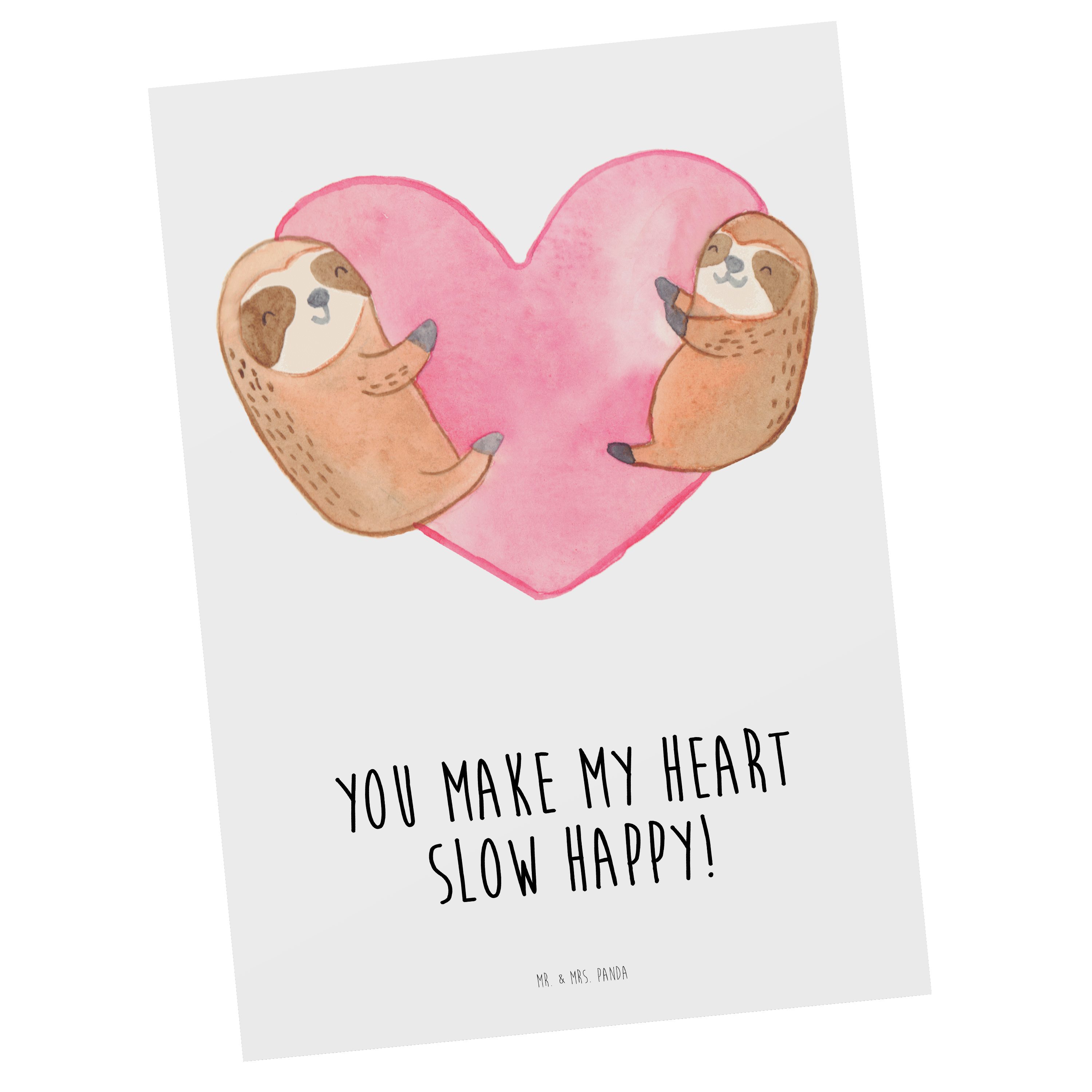 Mr. & Mrs. Panda Postkarte Faultiere Herz - Weiß - Geschenk, für Männer, Ehefrau, Karte, Liebesb
