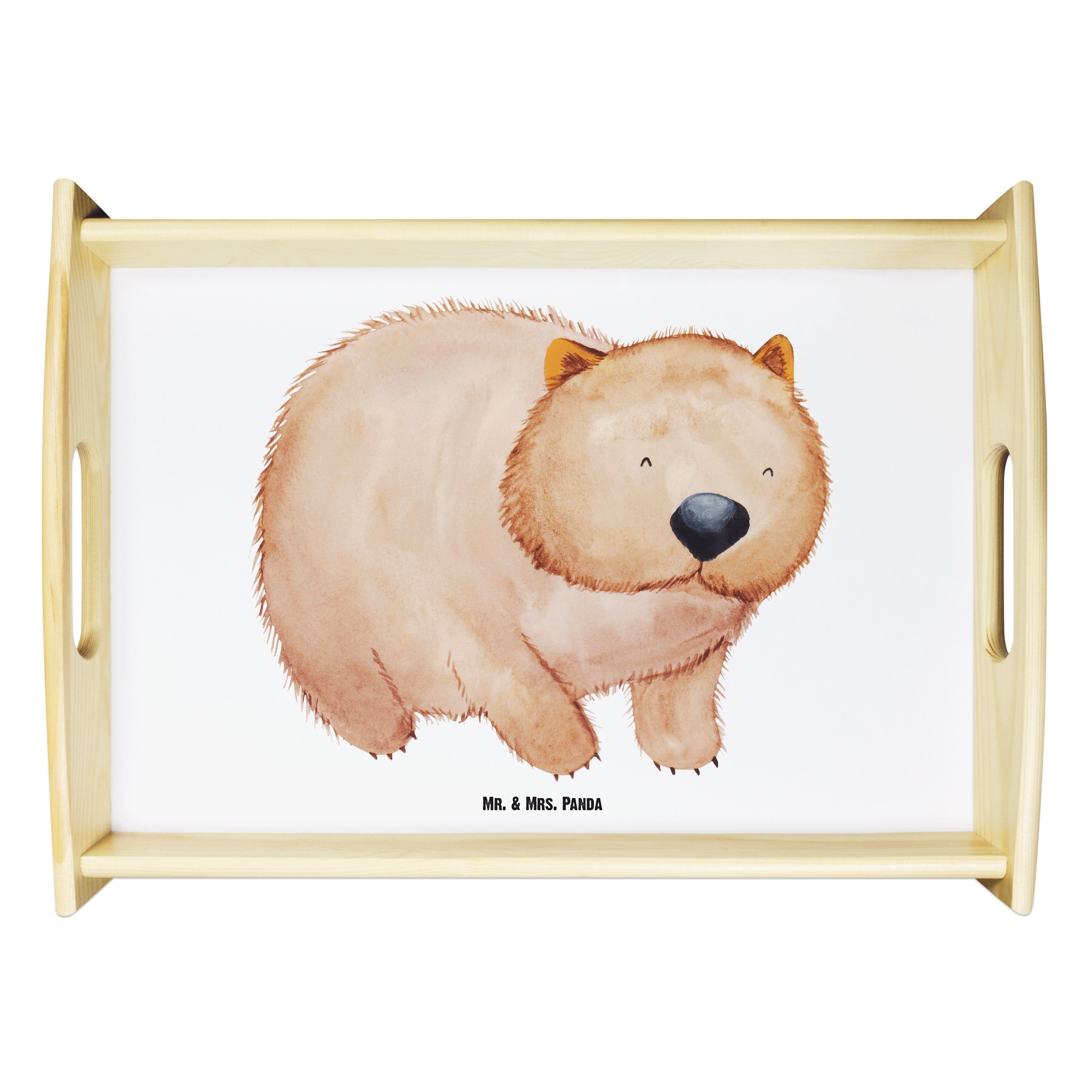 Mr. & Mrs. Panda Tablett Wombat - Weiß - Geschenk, Dekotablett, lustige Sprüche, Frühstückstab, Echtholz lasiert, (1-tlg)