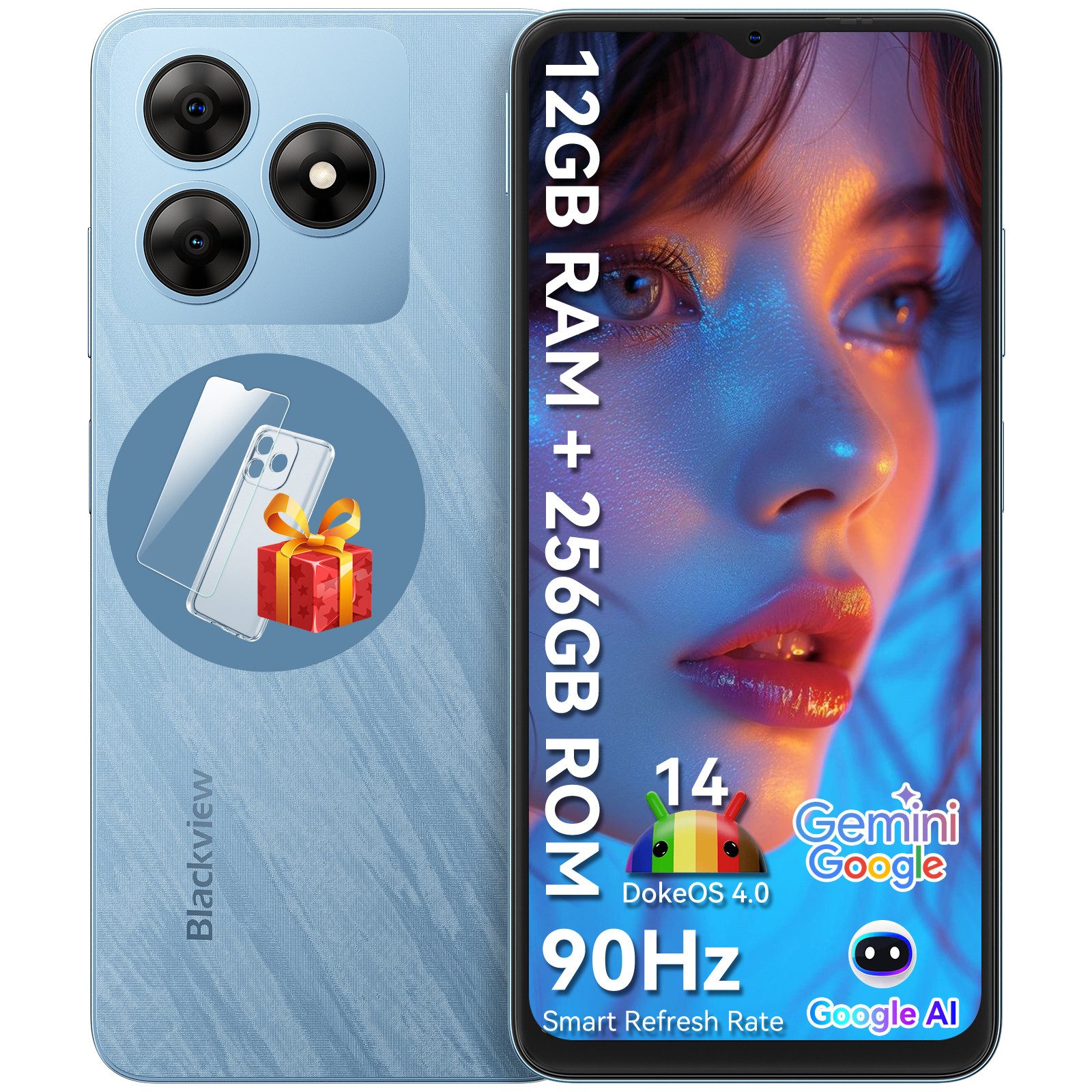 blackview Wave 8 4+256GB AI Smartphone (6,6 Zoll, 13 MP Kamera, 256GB, Dual SIM 4G, Android 14, AI-Dialog)