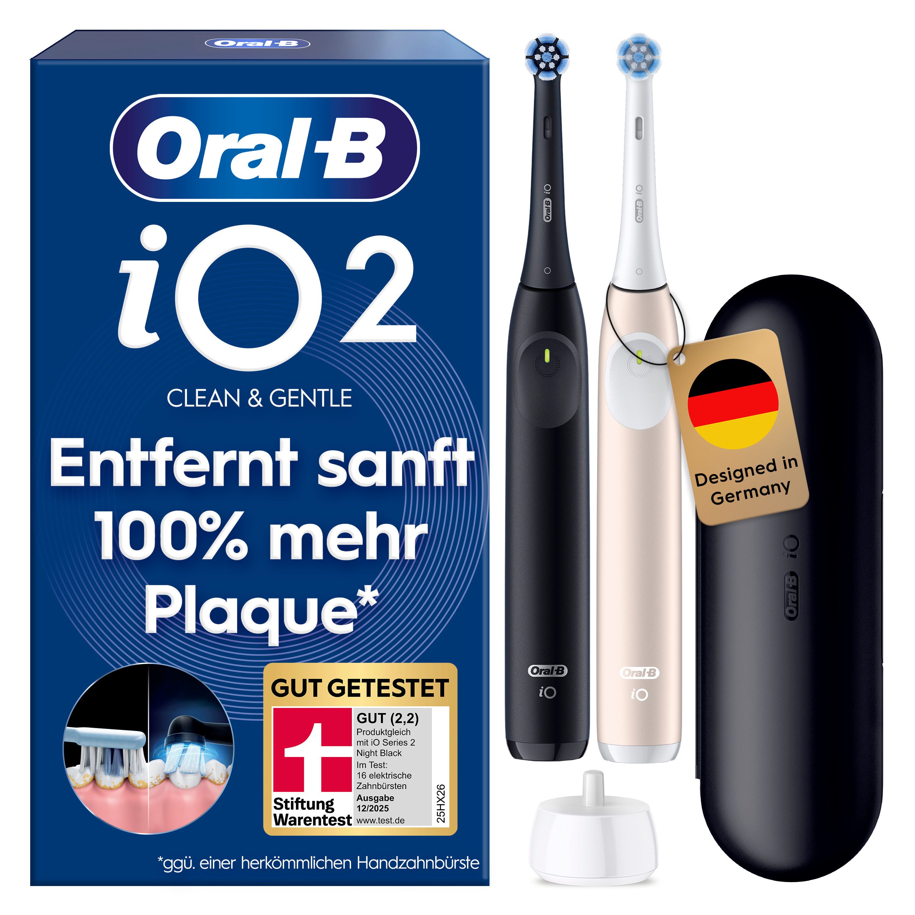Oral-B Elektrische Zahnbürste iO Series 2, Aufsteckbürsten: 2 St., für die sanfte Reinigung, mit 2. Handstück