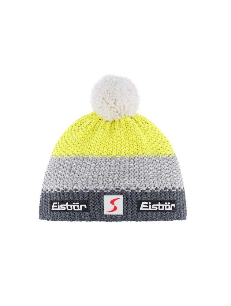 Eisbär Bommelmütze Wintermütze Star SP mit Bommel (Pompon) grau/gelb Kinder