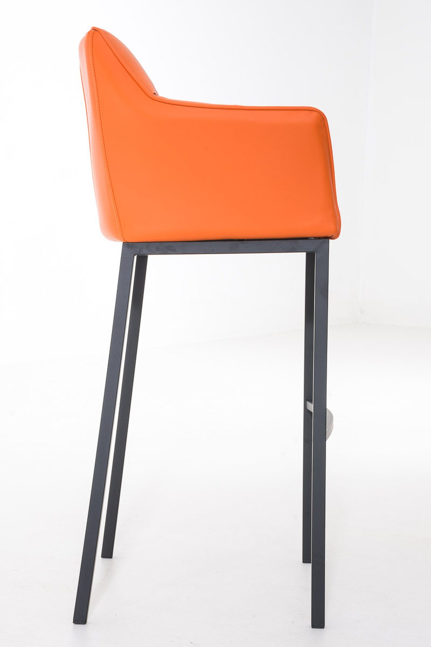 Hocker Sitzfläche: & - und (mit Theke Orange Rückenlehne Kunstleder 4-Fuß - für TPFLiving Barhocker Küche), schwarz Fußstütze Damaso Gestell