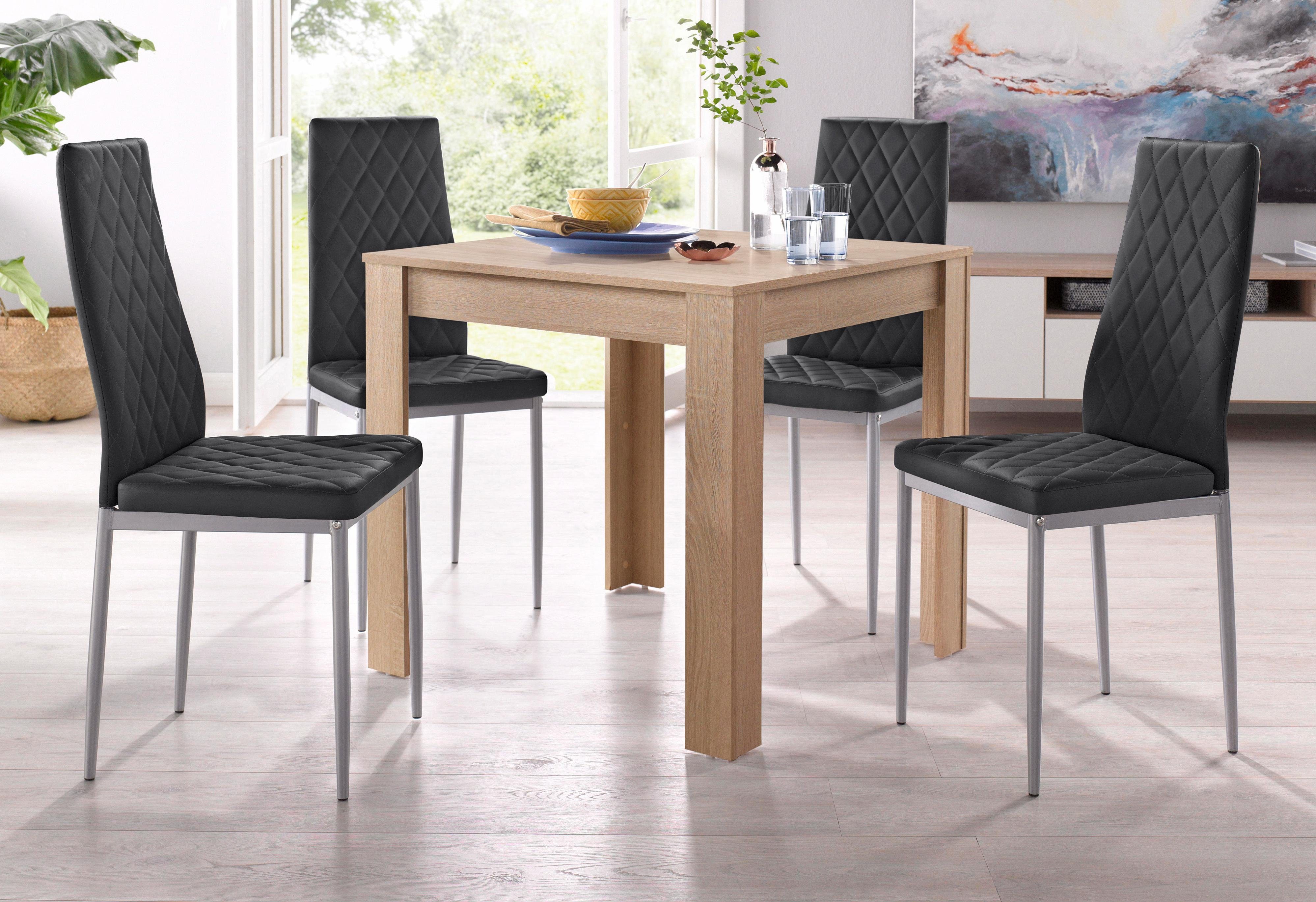 OTTO home Essgruppe, (Set, 5-tlg), mit Tisch in Eichefarben Sägerau, Breite 80 cm