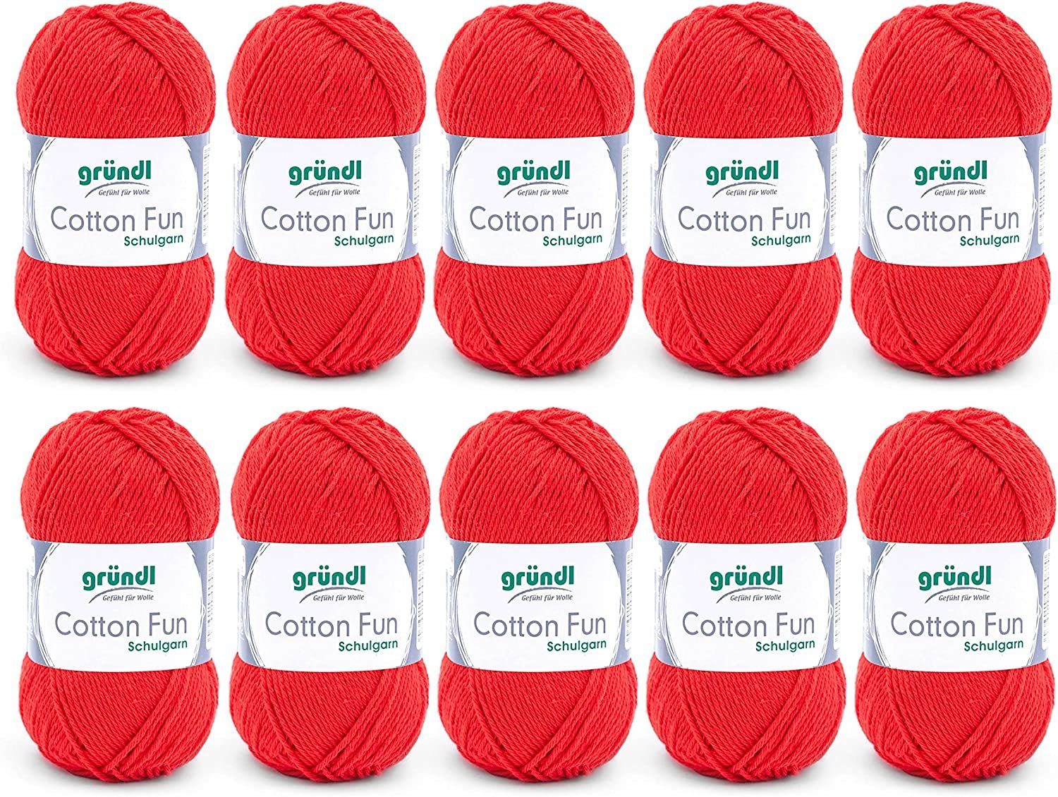 Gründl Cotton Fun Baumwollgarn 10x50g Strickgarn Häkelgarn Baumwolle Häkelwolle, (500g Paket Wolle zum Stricken und Häkeln, Nadelstärke 3 - 4 mm), 100% Baumwolle